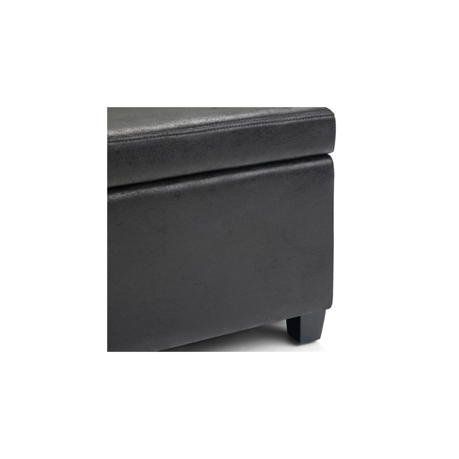 Simpli Home Avalon Faux Leather Storage Ottoman Bench in Black