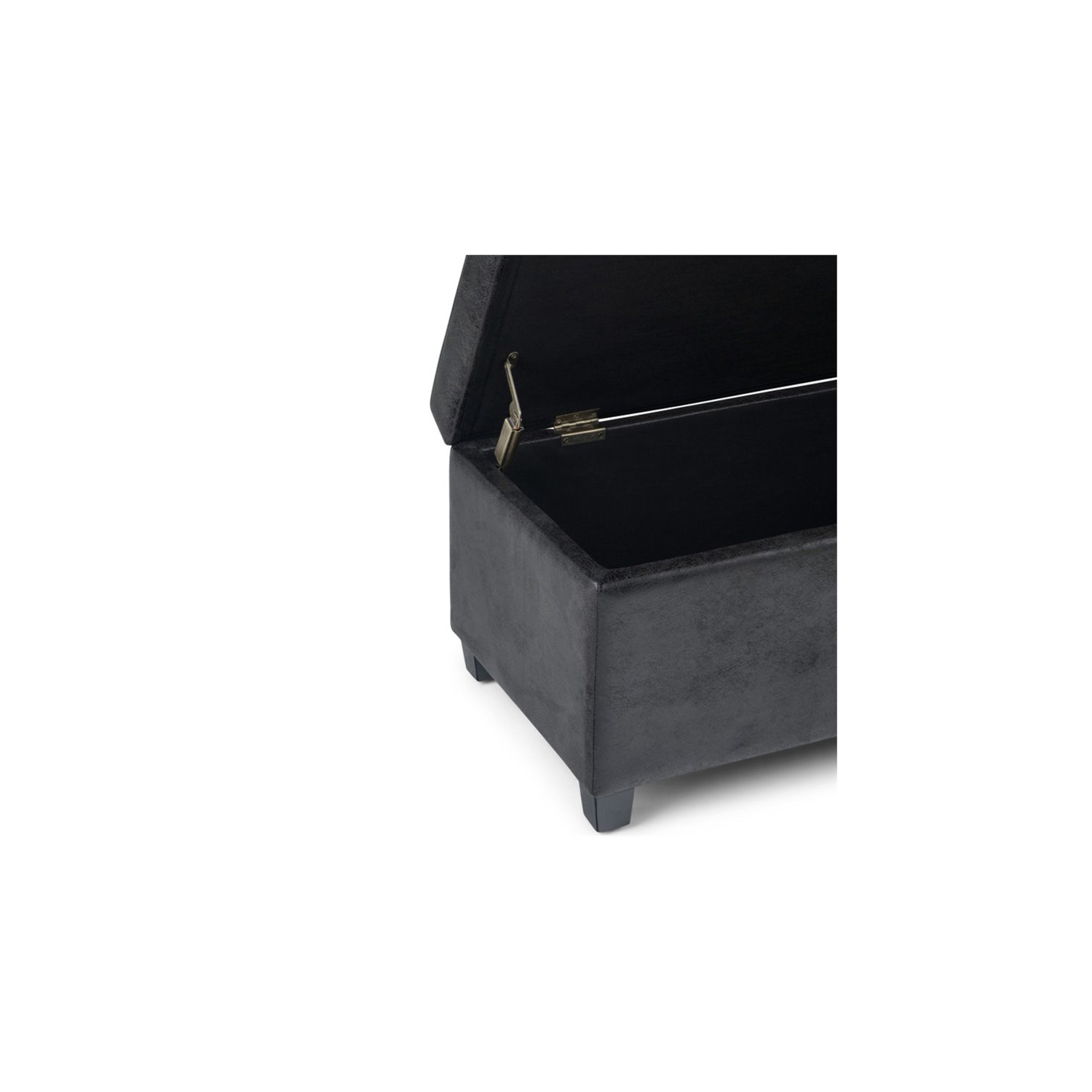 Simpli Home Avalon Faux Leather Storage Ottoman Bench in Black