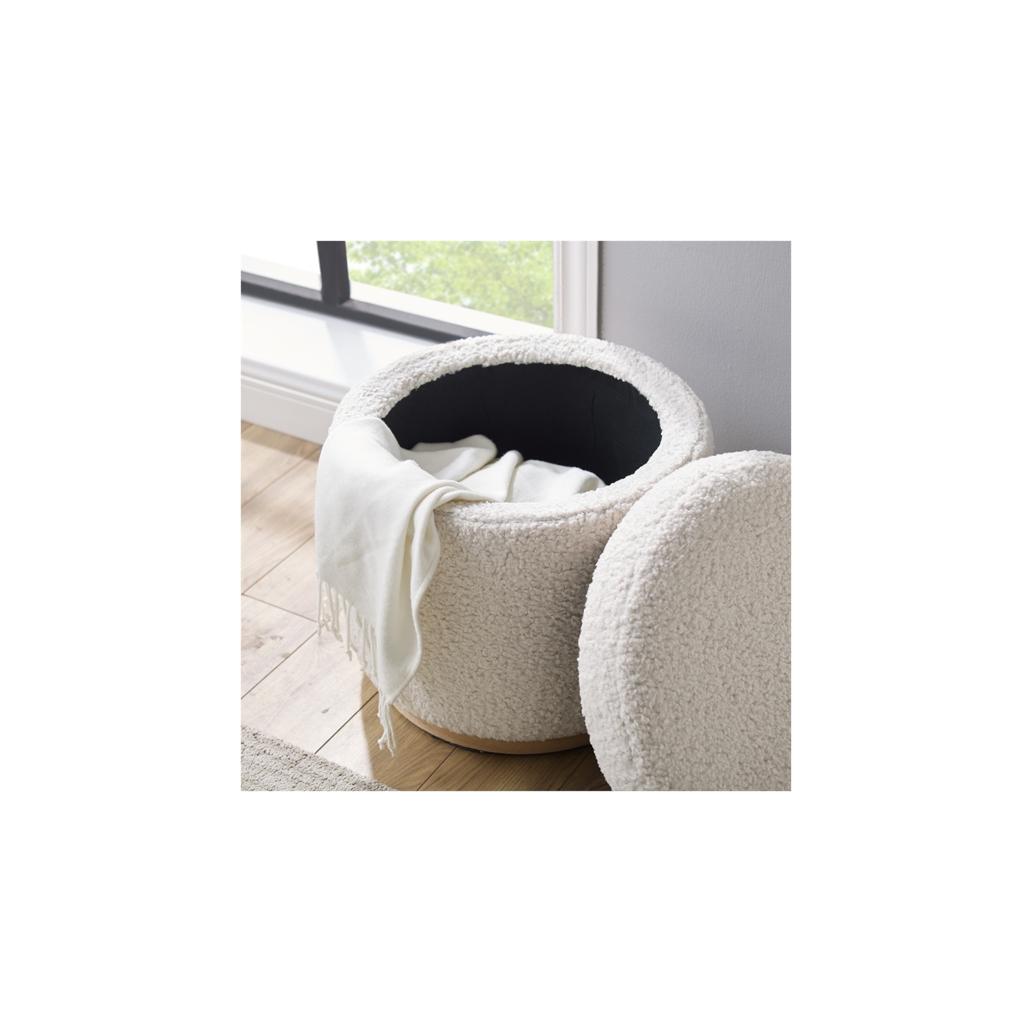 Pouf de rangement recouvert de bois Riverbay Furniture, naturel