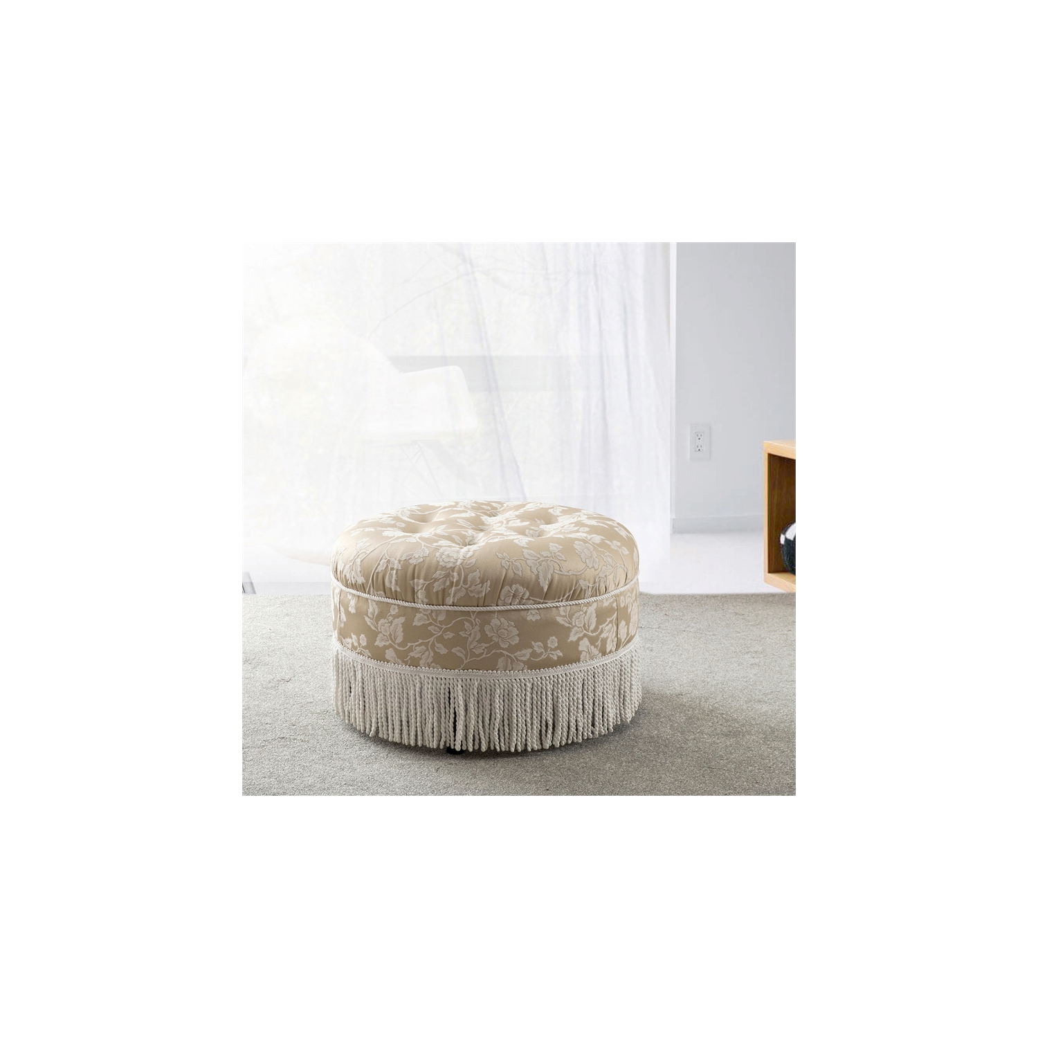 Yolanda Tufted Decorative Round Ottoman Neutral