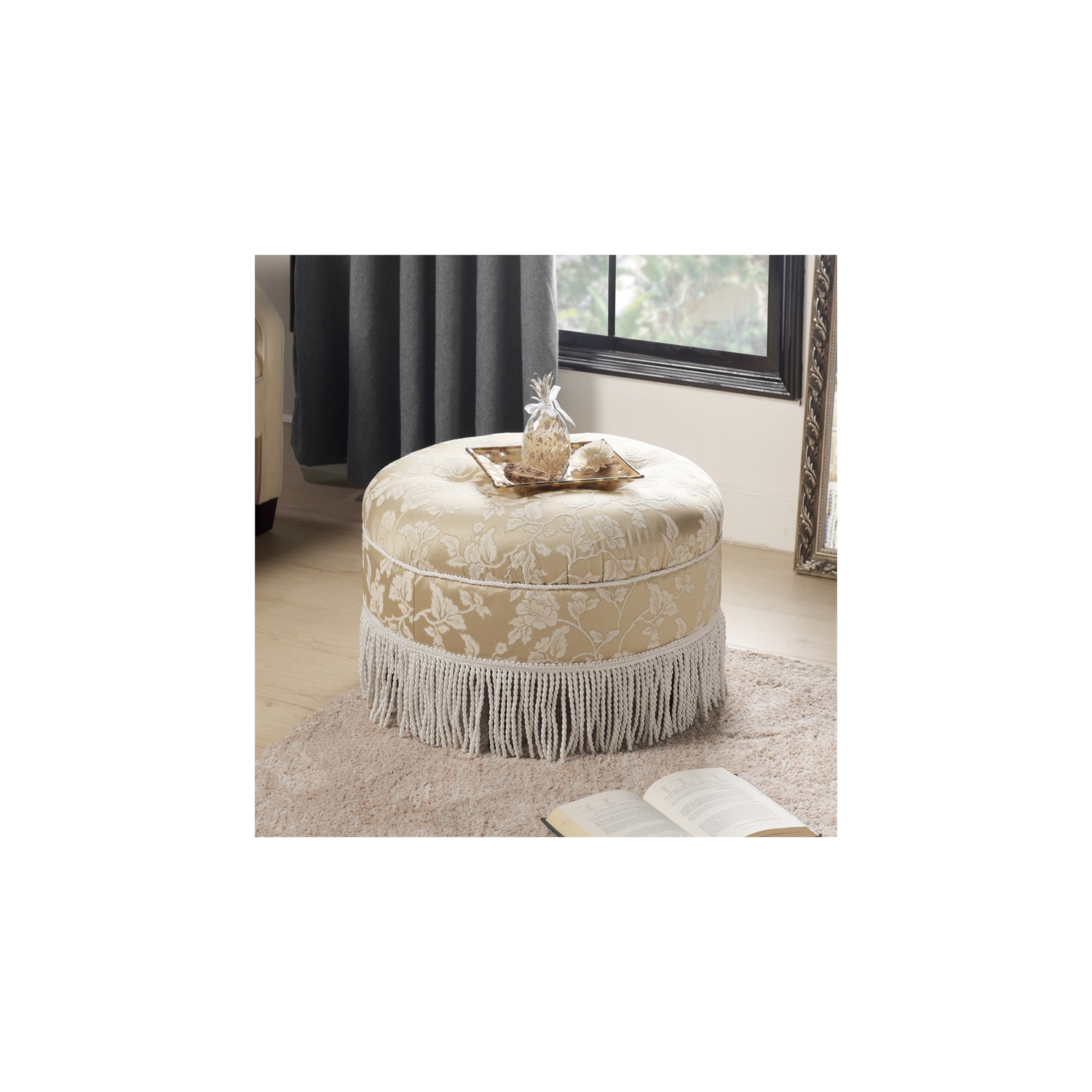 Yolanda Tufted Decorative Round Ottoman Neutral