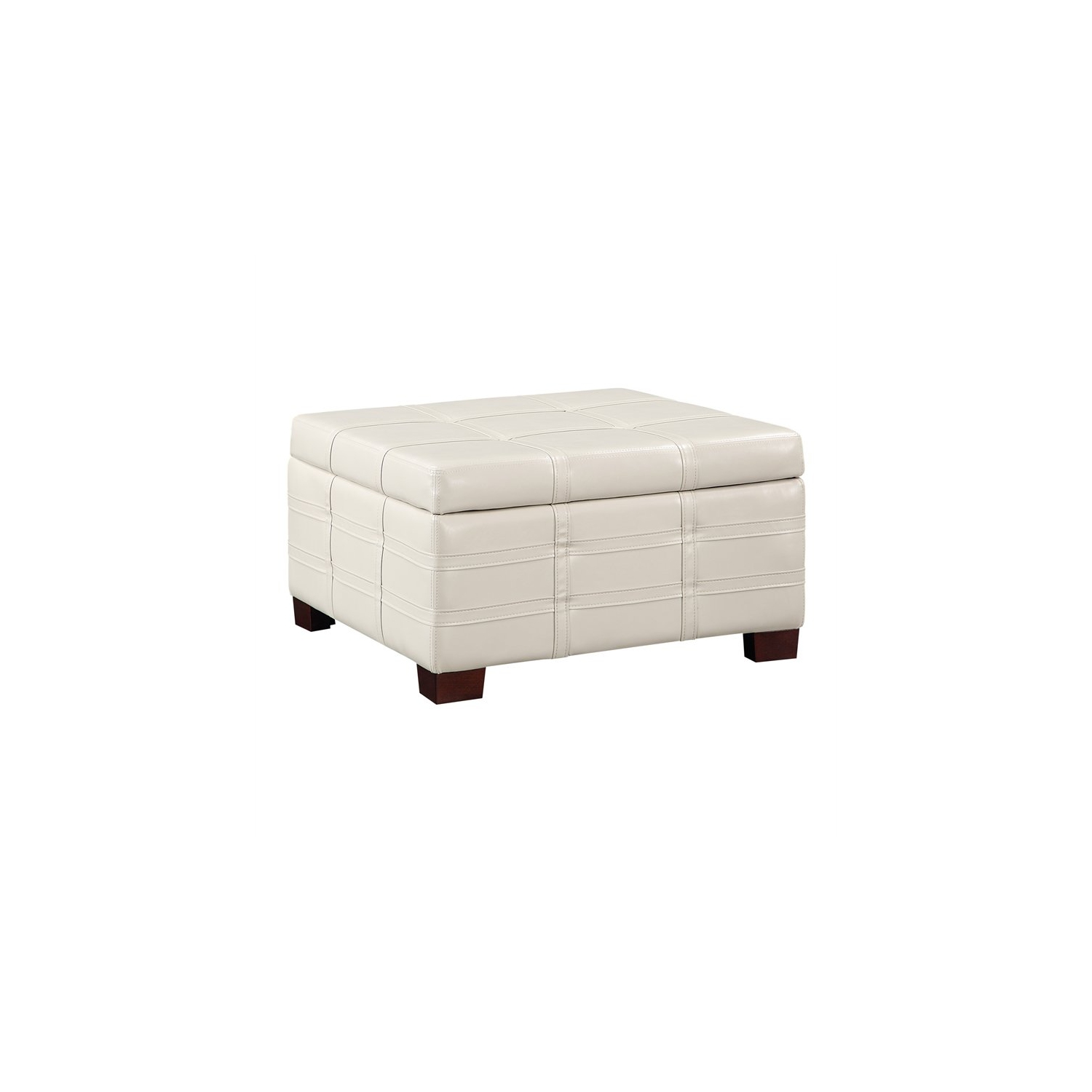 Detour Strap Square Storage Ottoman in Cream Faux Leather