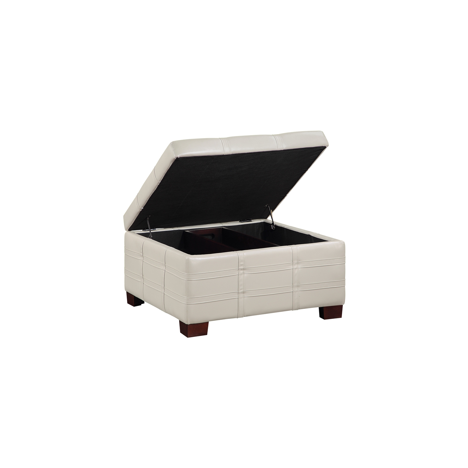Detour Strap Square Storage Ottoman in Cream Faux Leather