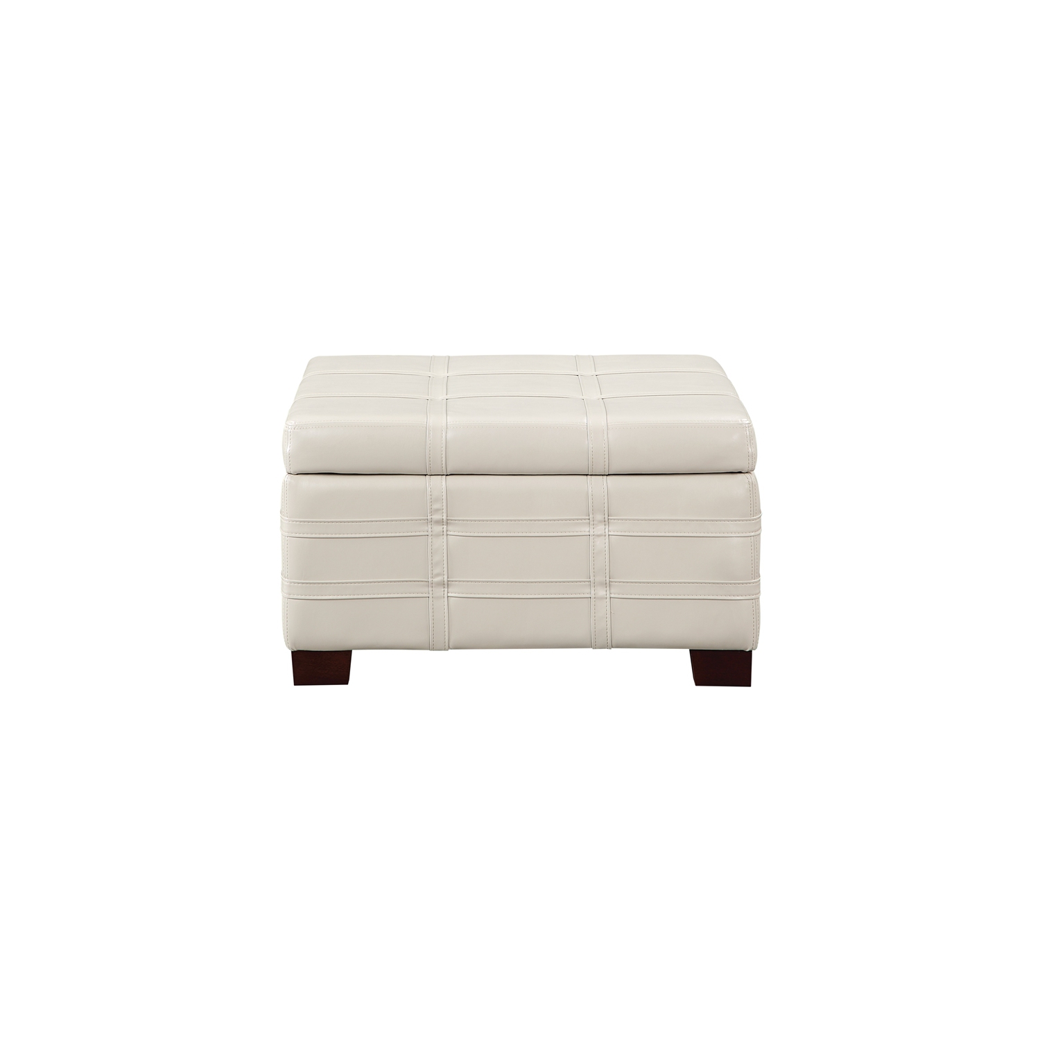 Detour Strap Square Storage Ottoman in Cream Faux Leather