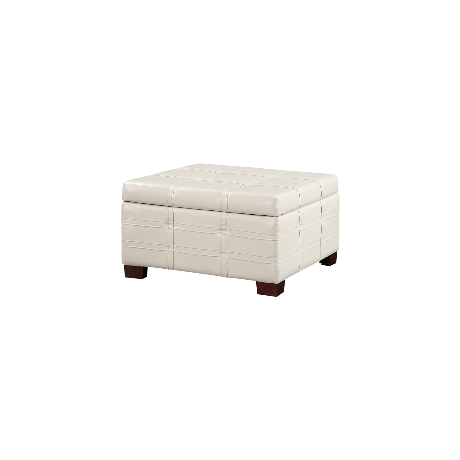 Detour Strap Square Storage Ottoman in Cream Faux Leather