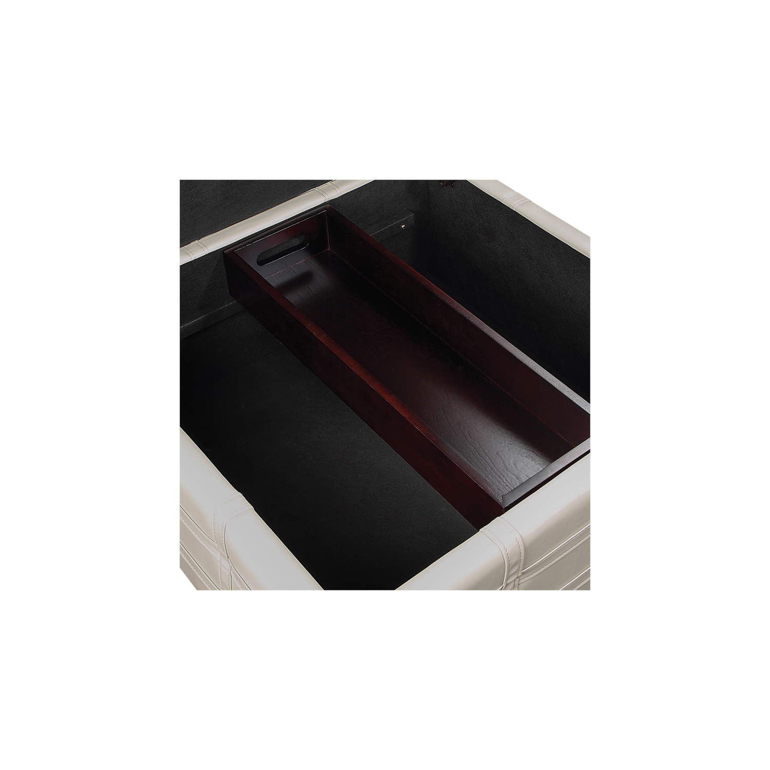 Detour Strap Square Storage Ottoman in Cream Faux Leather