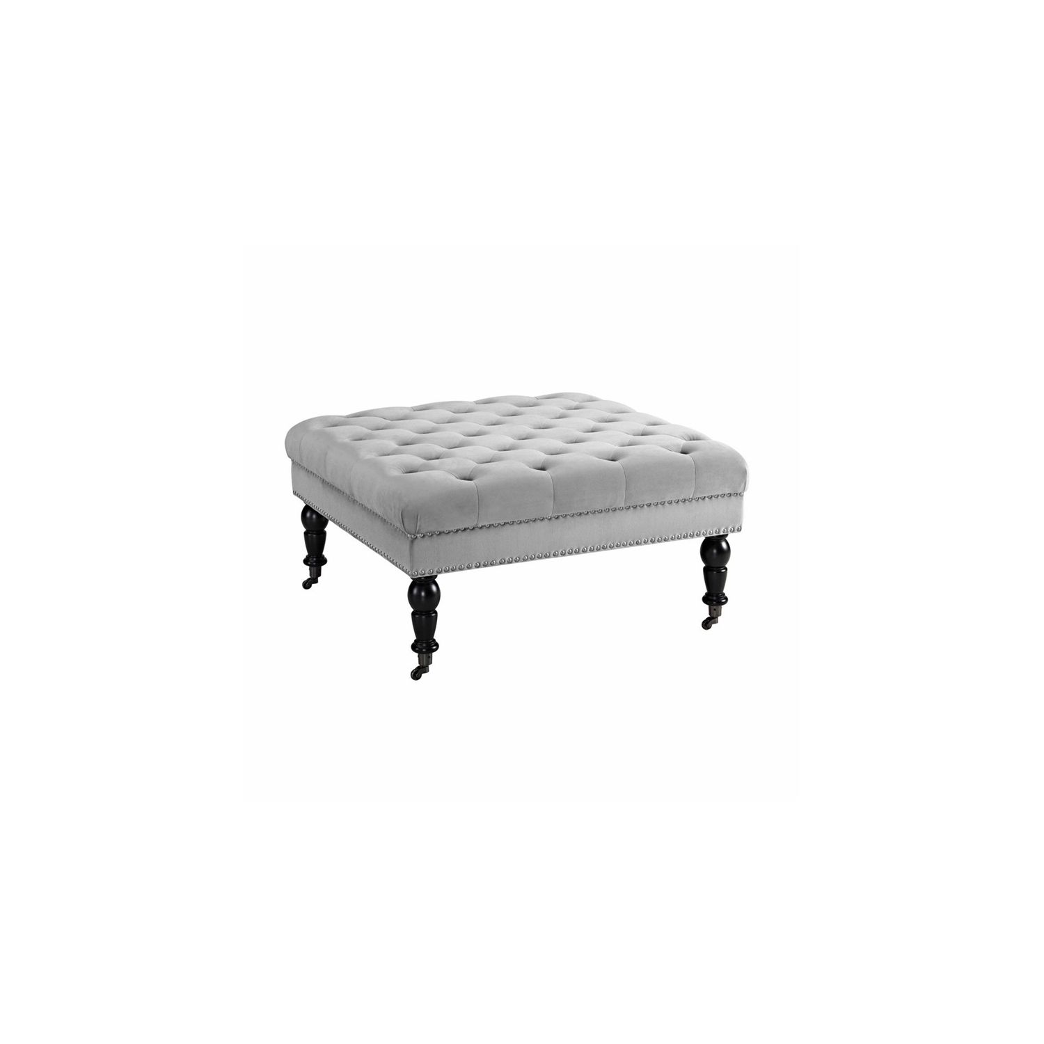 Riverbay Furniture Velvet Square Tufted Ottoman in Gray