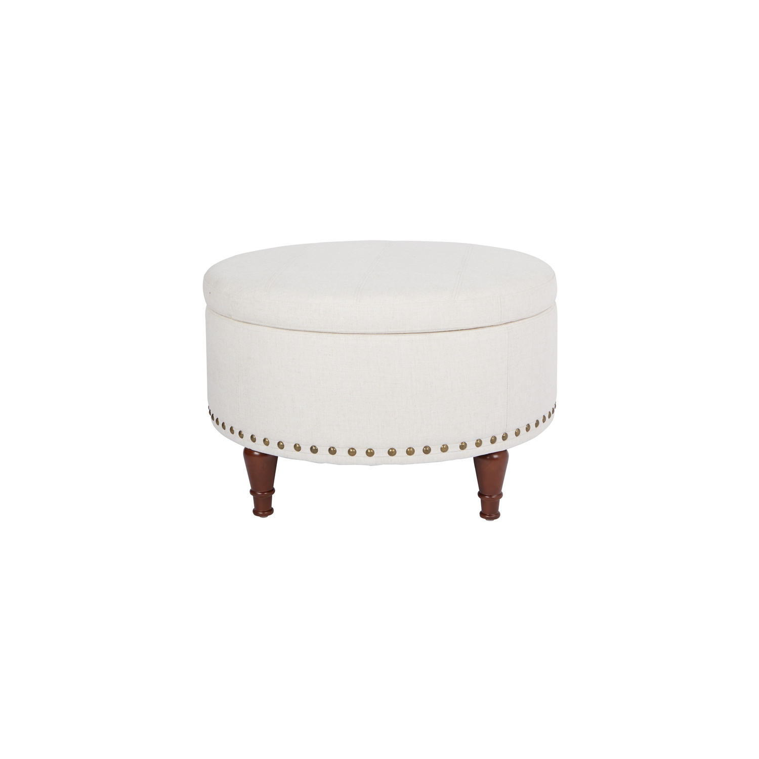 Alloway Storage Ottoman in Linen Natural Fabric with Antique Bronze Nailheads