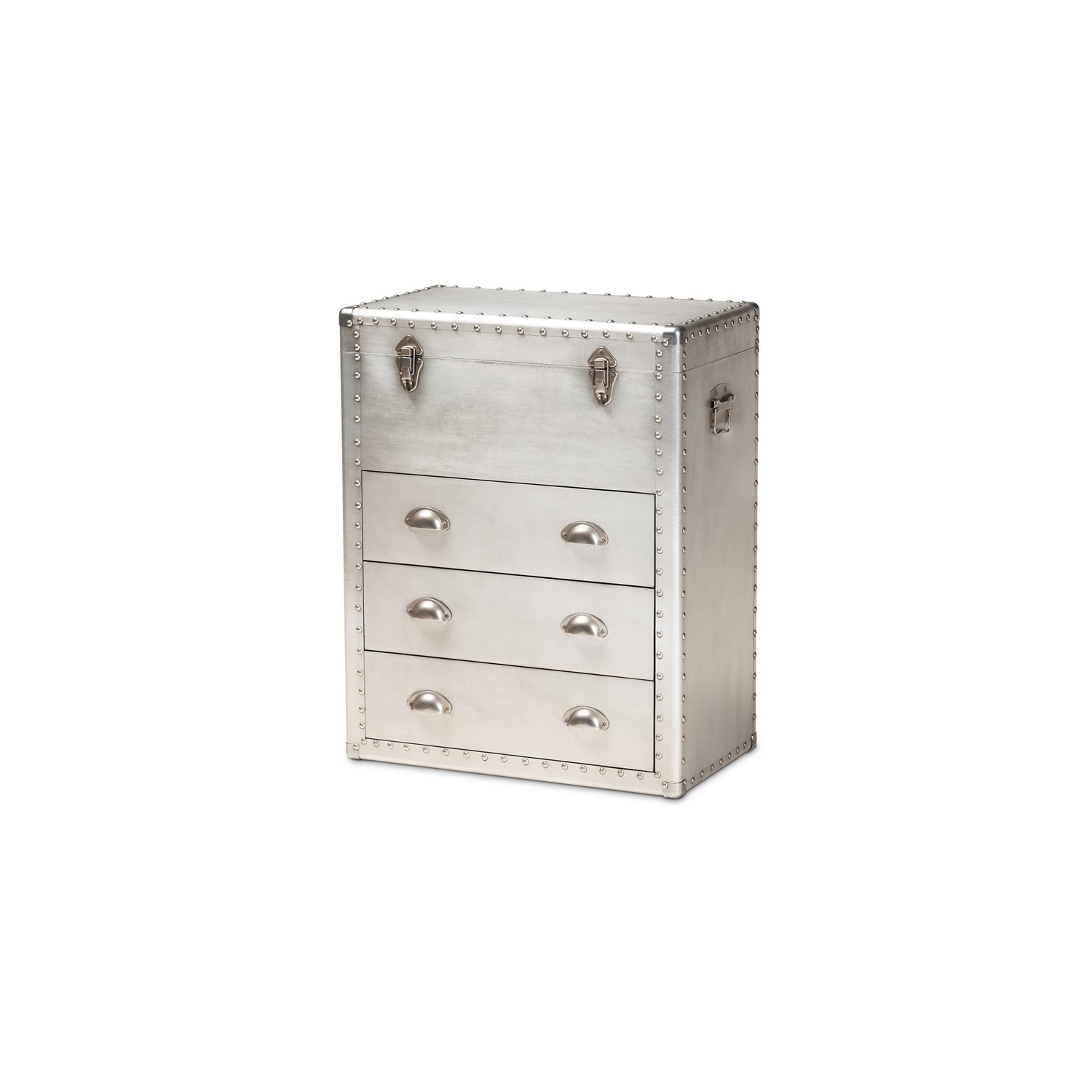 Baxton Studio Serge Silver Metal 3-Drawer Accent Storage Chest