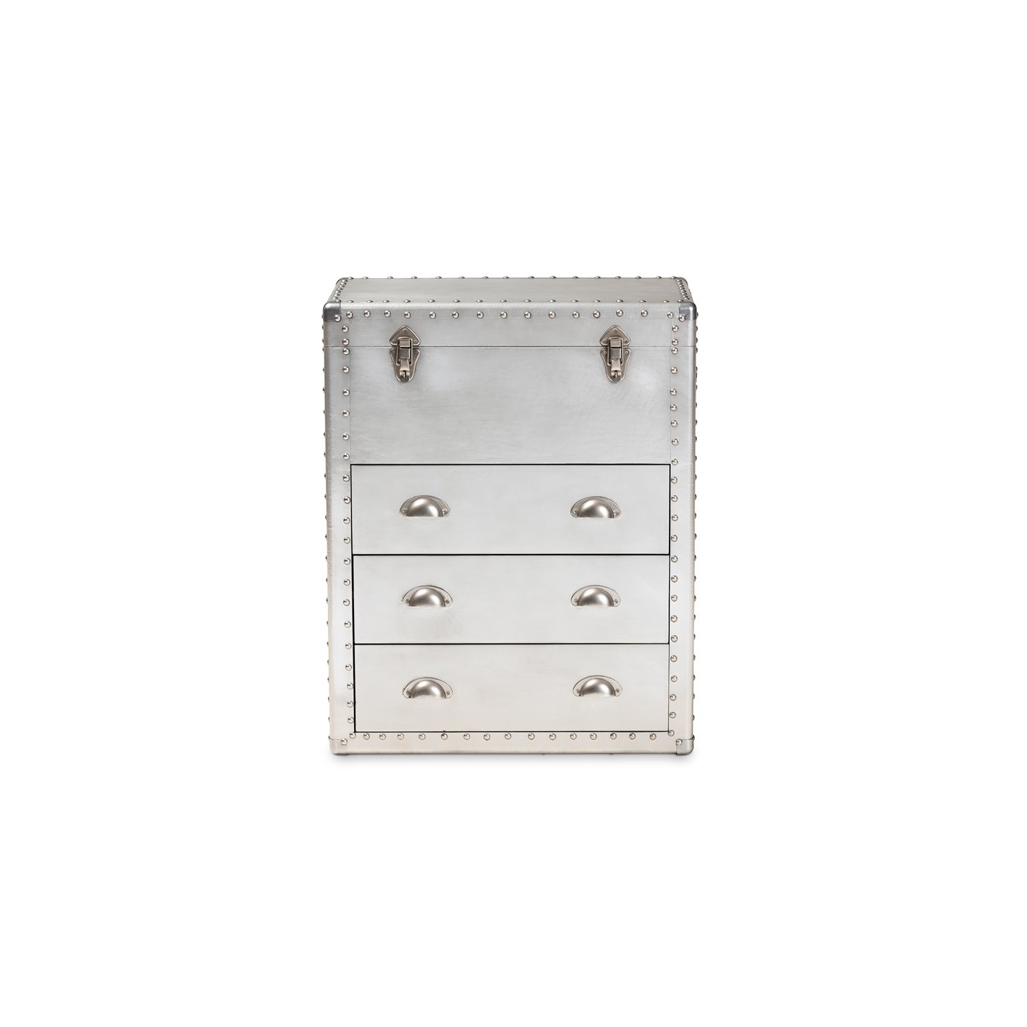 Bowery Hill Mid-Century Silver Metal 3-Drawer Accent Storage Chest