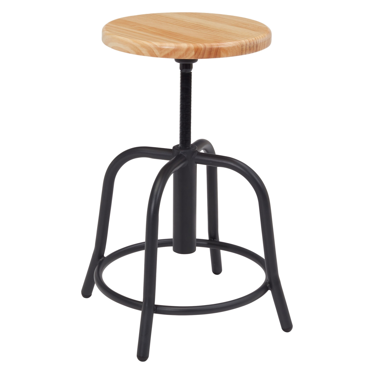 NPS 6800 Series 19-25" Height Adjustable Swivel Wood Stool in Black/Oak