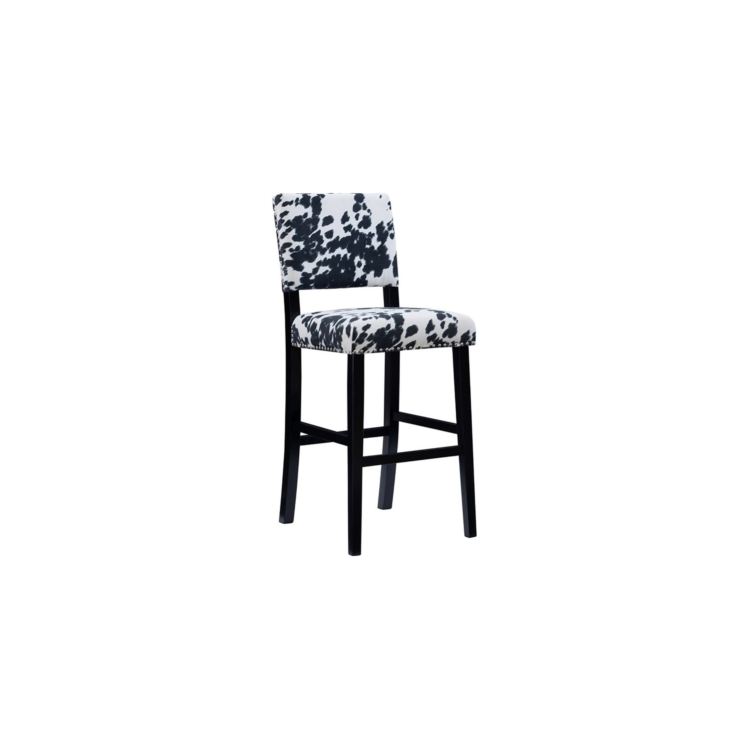 Riverbay Furniture 30" Transitional Wood/Fabric Cow Print Bar Stool in Black