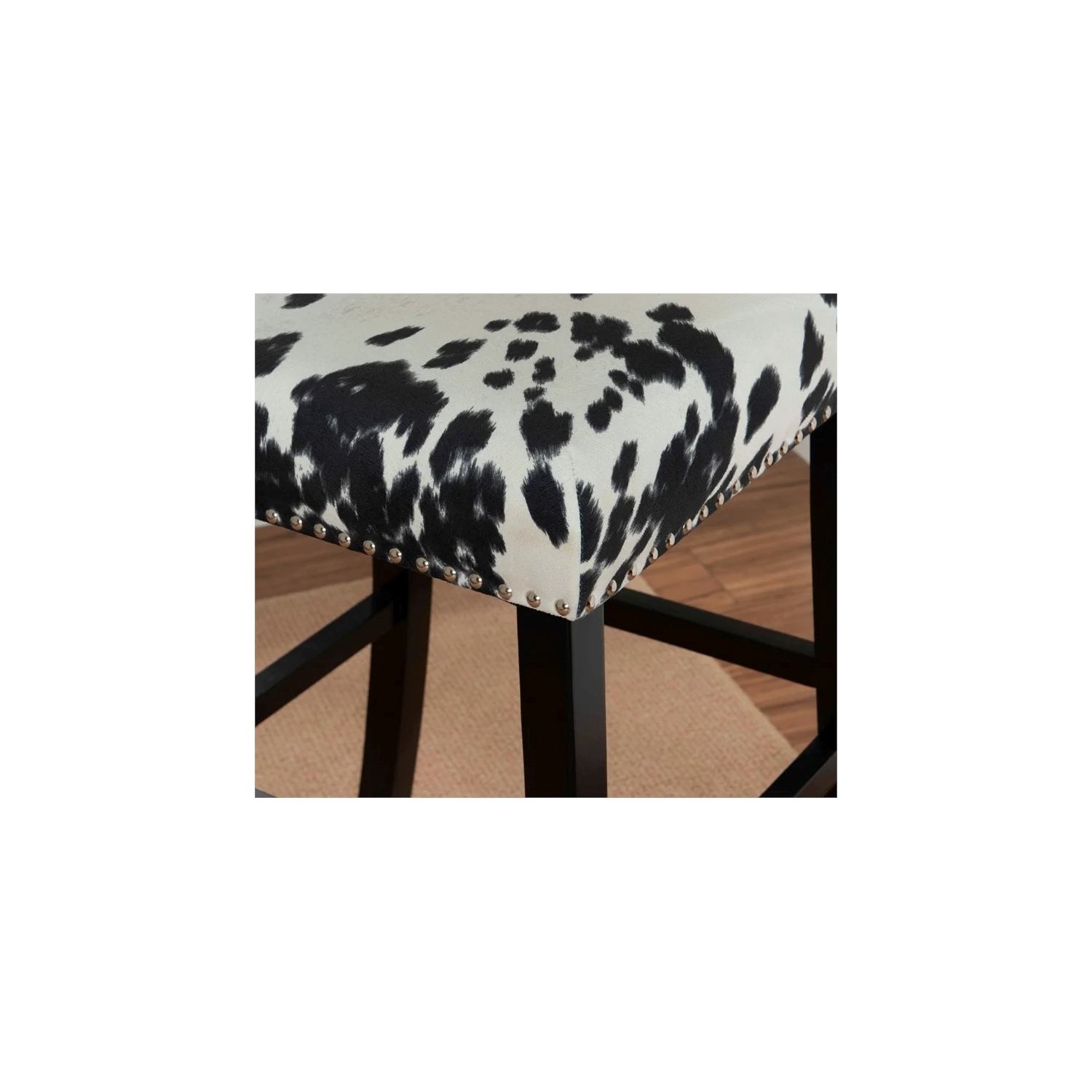 Riverbay Furniture 30" Transitional Wood/Fabric Cow Print Bar Stool in Black