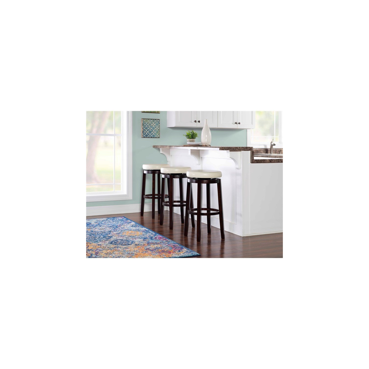 Riverbay Furniture 29" Faux Leather Swivel Bar Stool in Rice