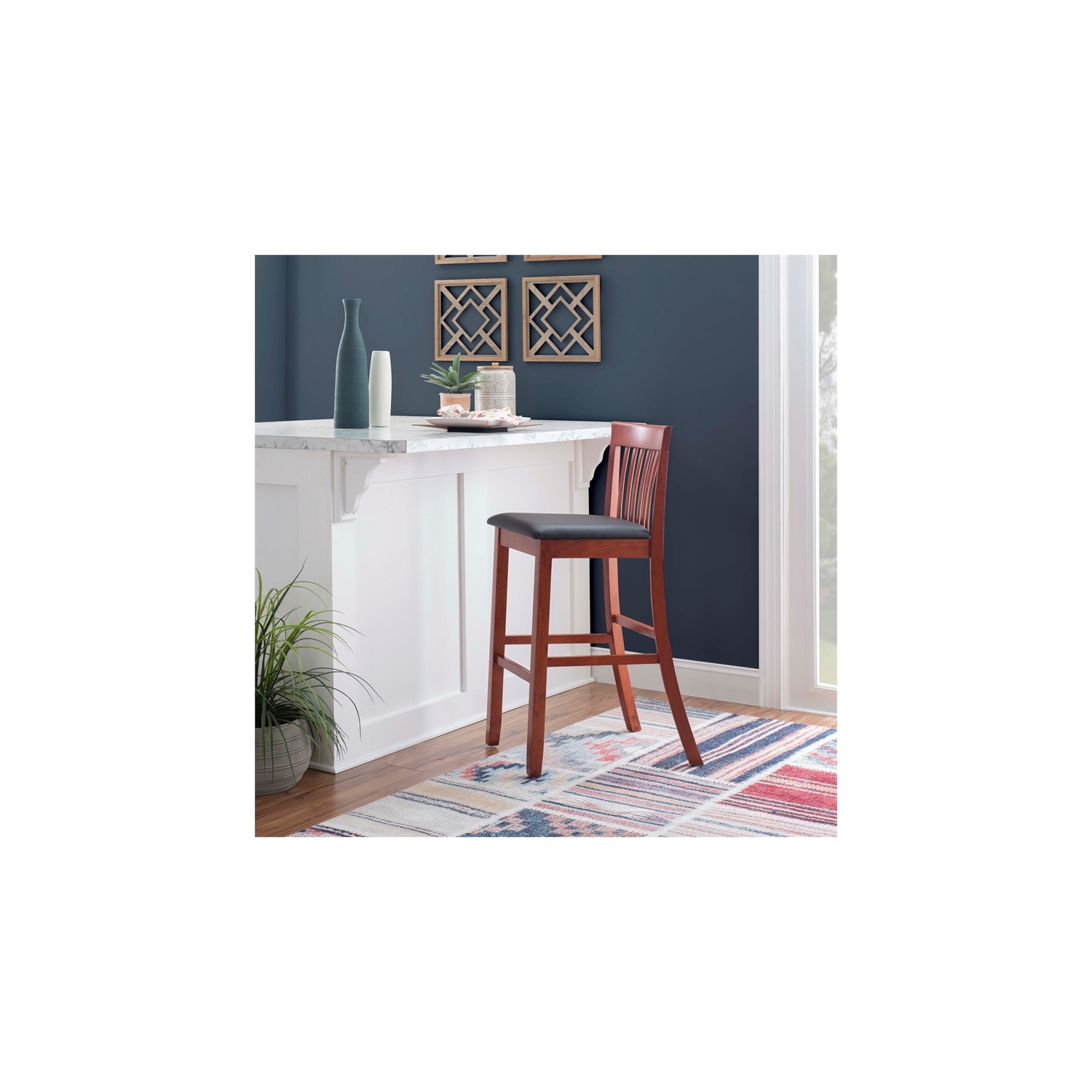 Riverbay Furniture 31" Contemporary Wood/Faux Leather Bar Stool in Cherry