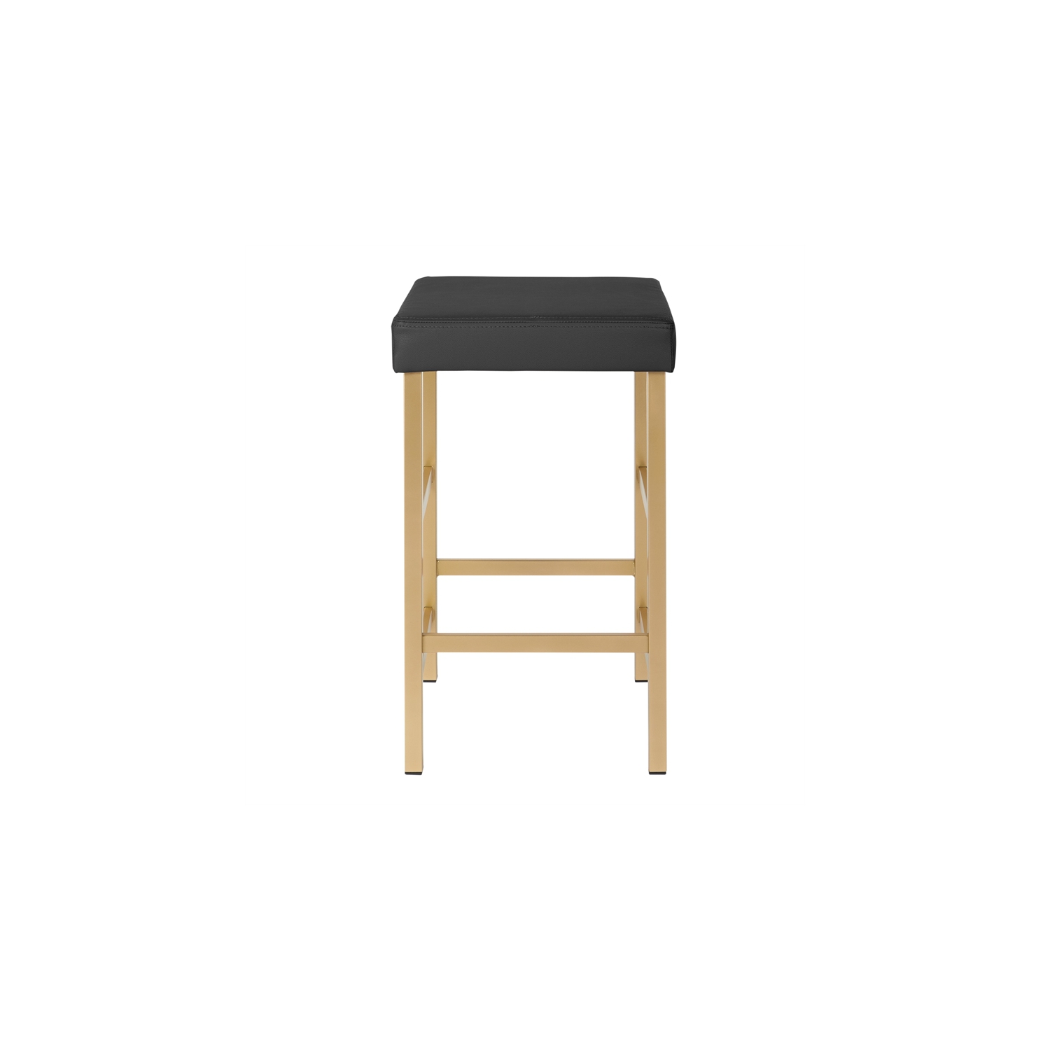 26" Gold Backless Stool in Black Faux Leather