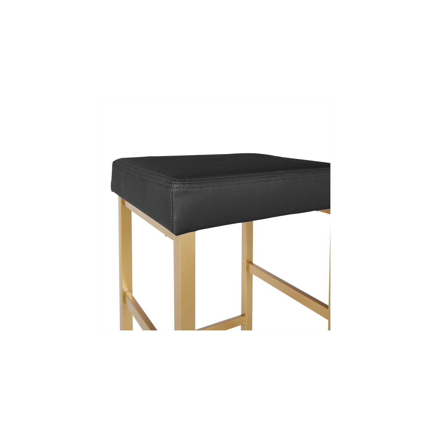 26" Gold Backless Stool in Black Faux Leather