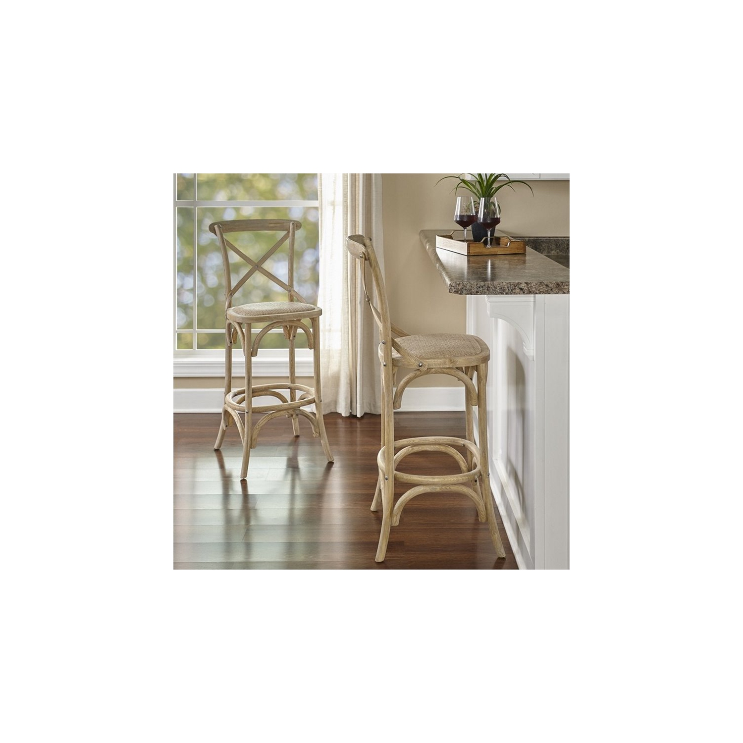 Riverbay Furniture 24.5" Transitional Wood Counter Stool in Brown Gray