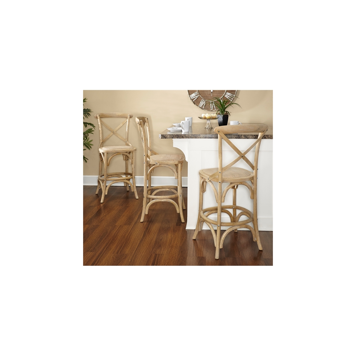 Riverbay Furniture 24.5" Transitional Wood Counter Stool in Brown Gray