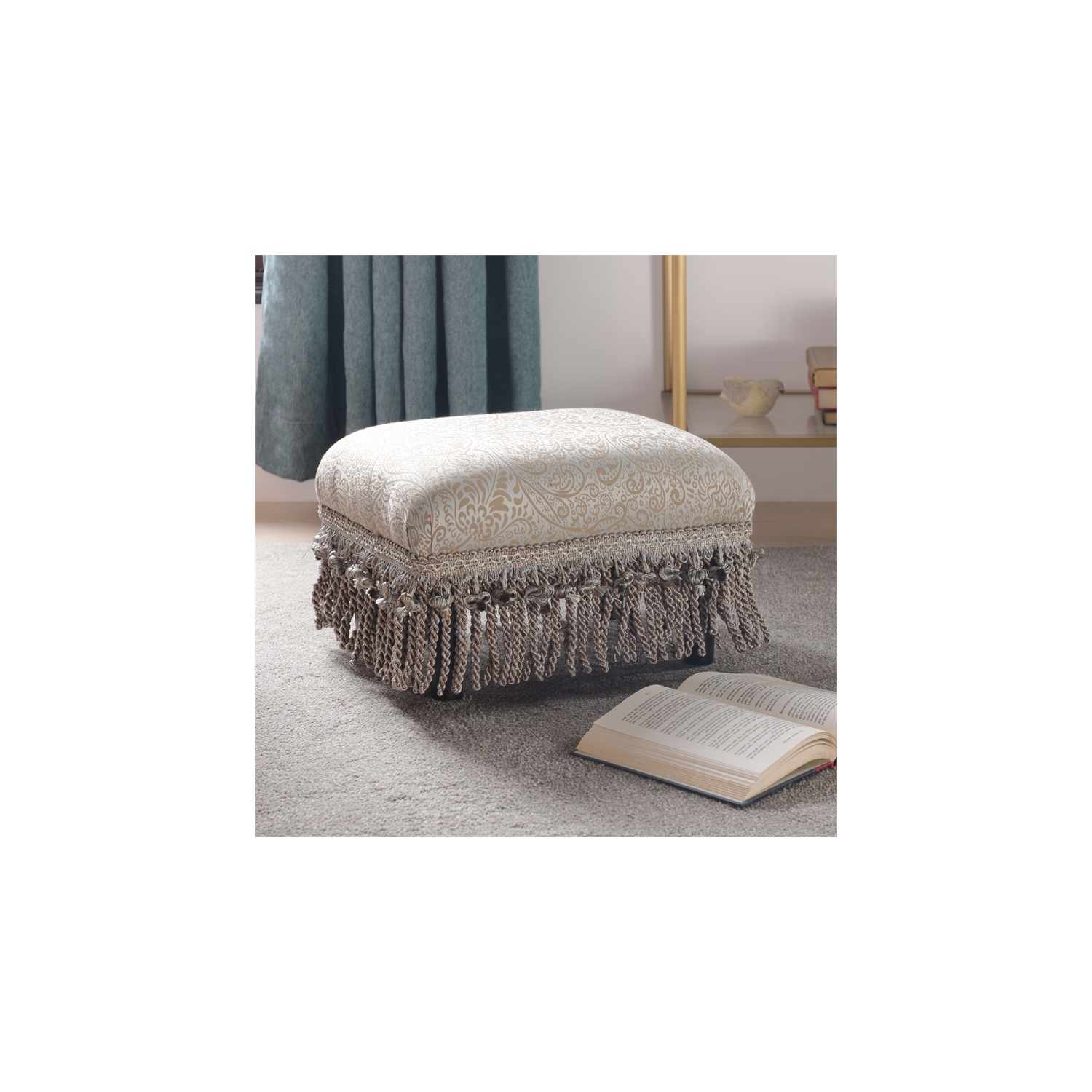 Fiona Traditional Decorative Footstool Teal Tan Polyester