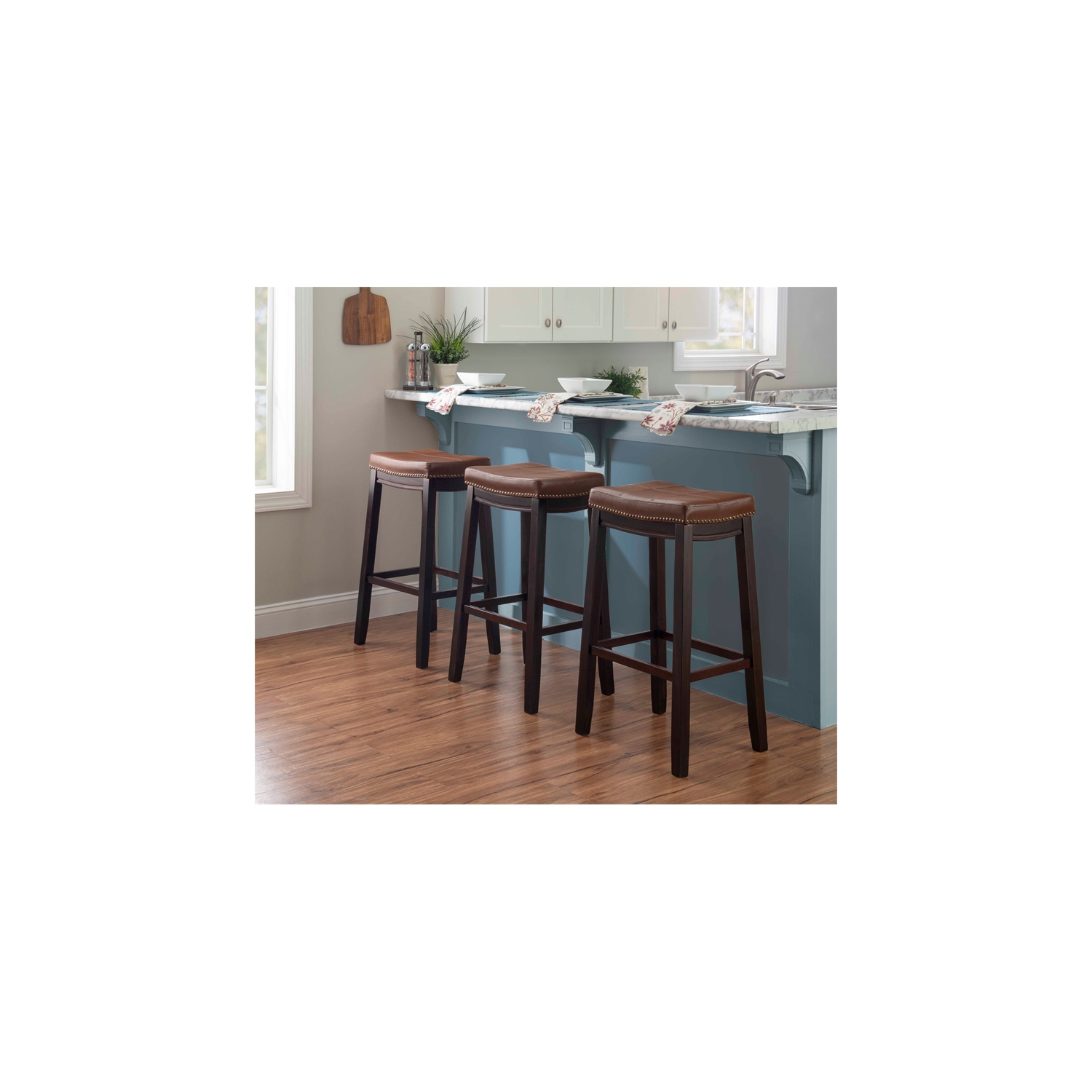 Riverbay Furniture Wood 32.5" Bar Stool in Espresso and Cognac Brown