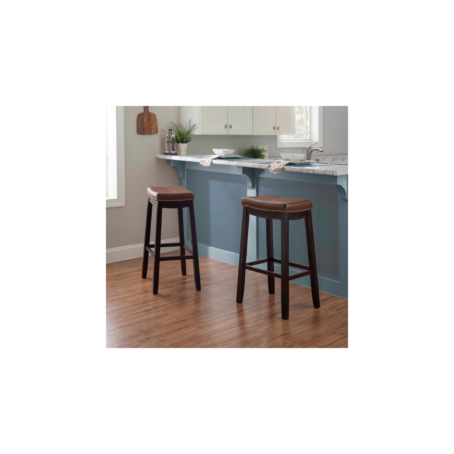 Riverbay Furniture Wood 32.5" Bar Stool in Espresso and Cognac Brown