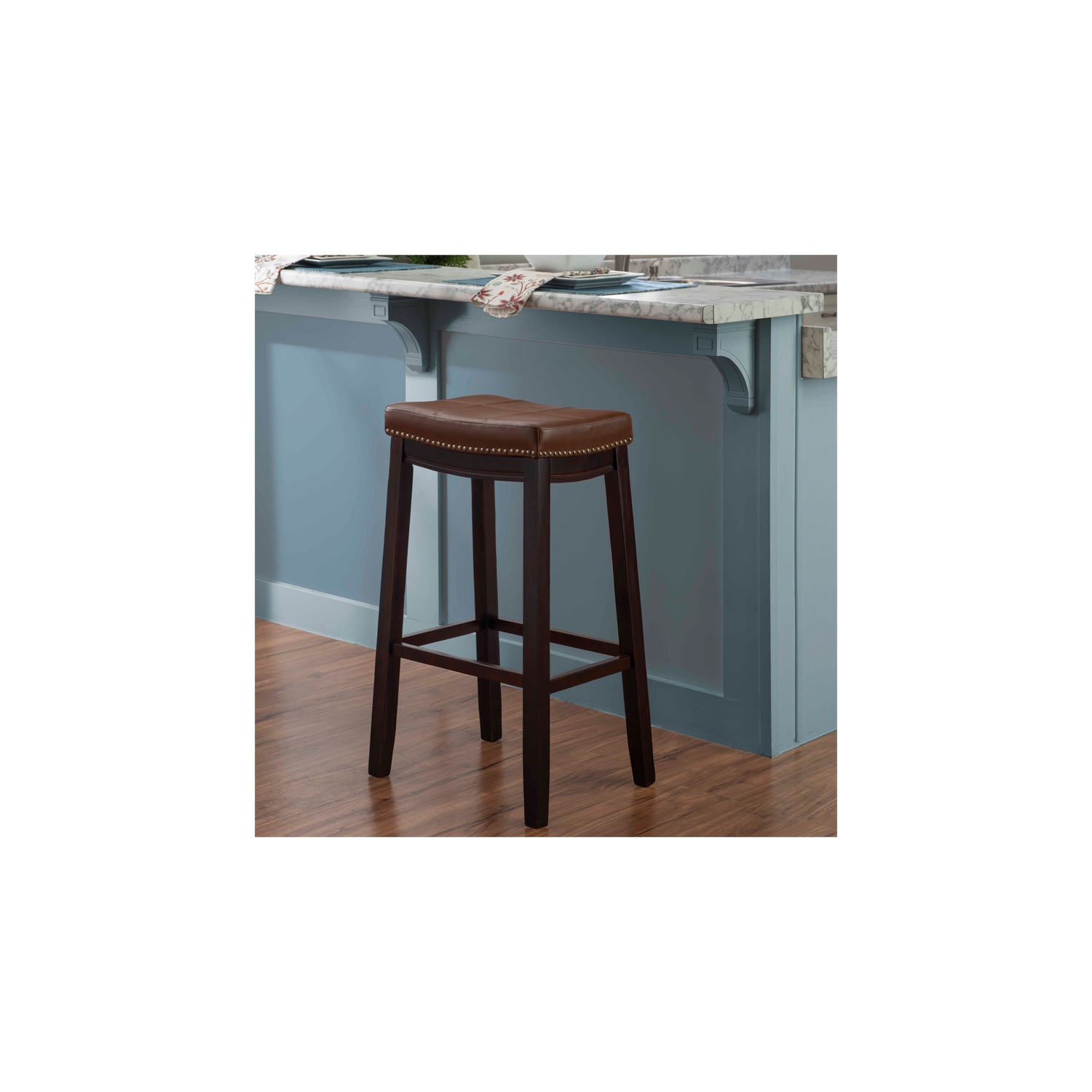 Riverbay Furniture Wood 32.5" Bar Stool in Espresso and Cognac Brown