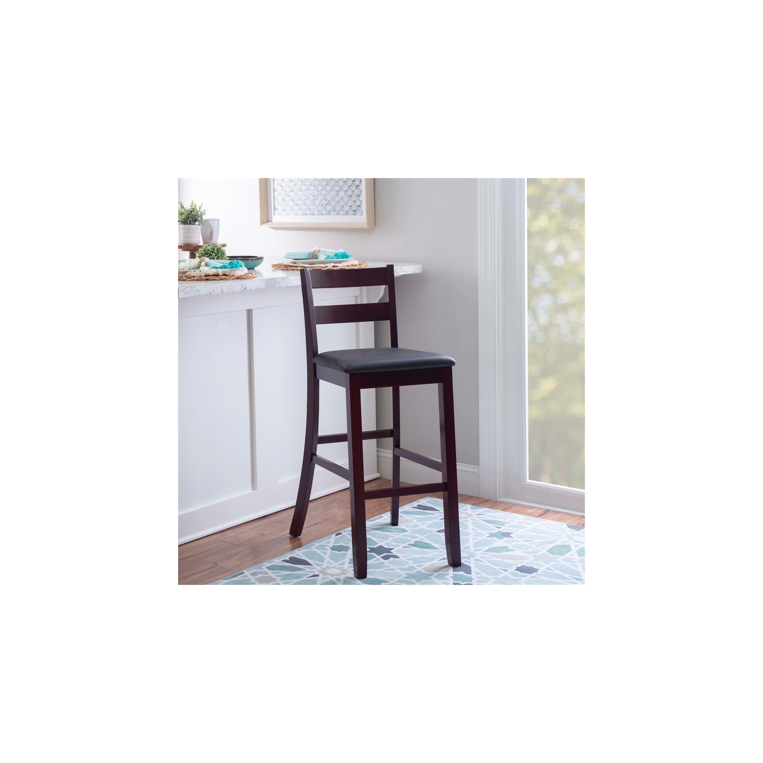 Riverbay Furniture 30" Contemporary Wood/Faux Leather Bar Stool in Merlot