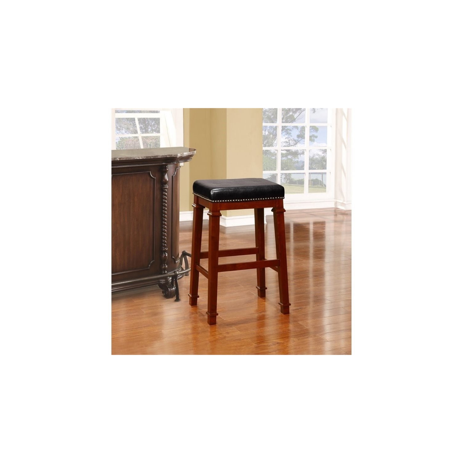 Hawthorne Collection 30" Faux Leather Bar Stool in Black