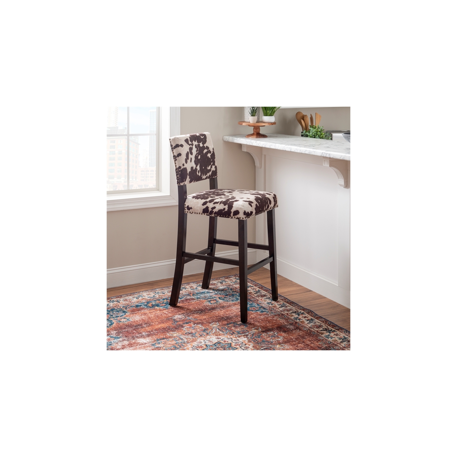 Riverbay Furniture 30" Transitional Wood/Microfiber Bar Stool in Brown