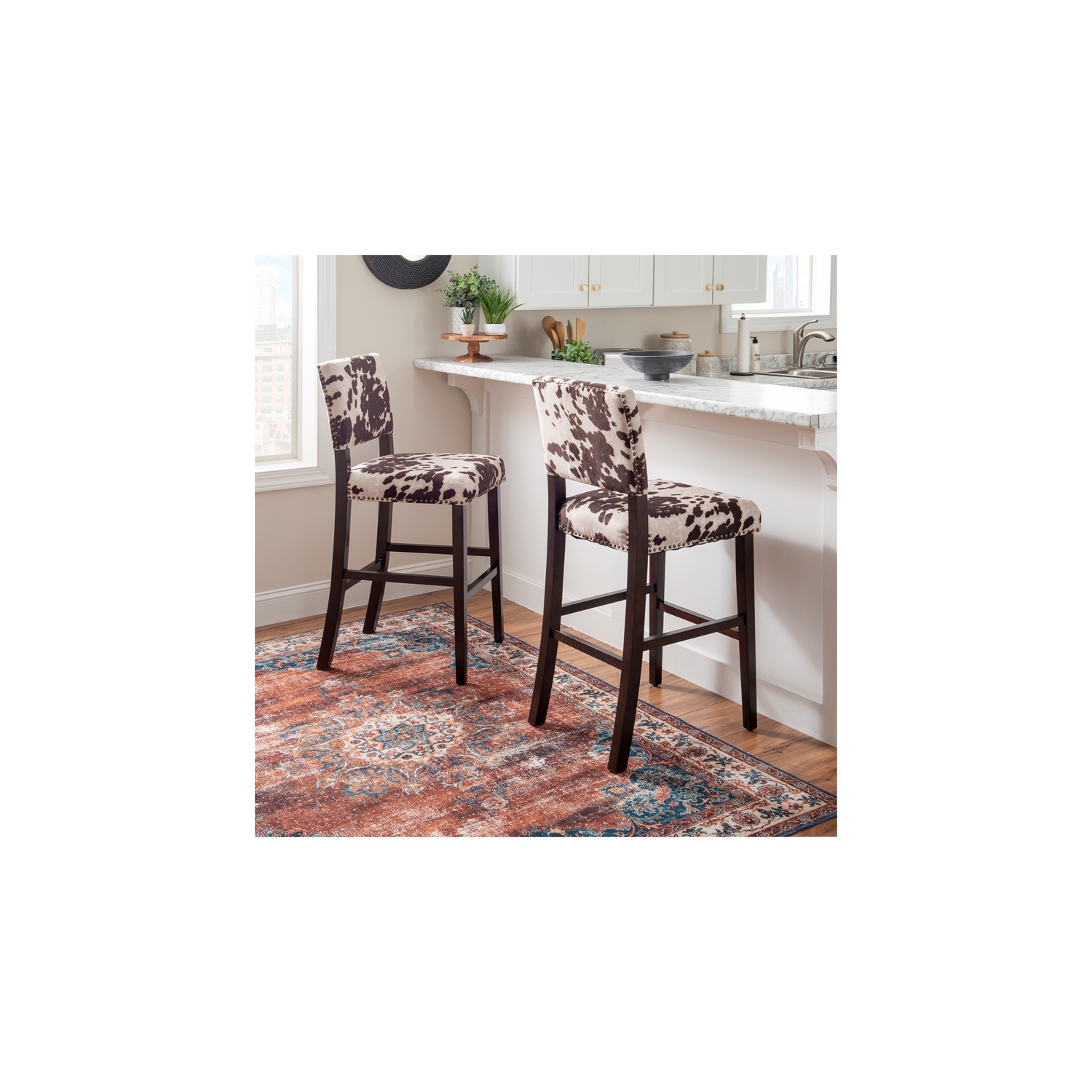 Riverbay Furniture 30" Transitional Wood/Microfiber Bar Stool in Brown