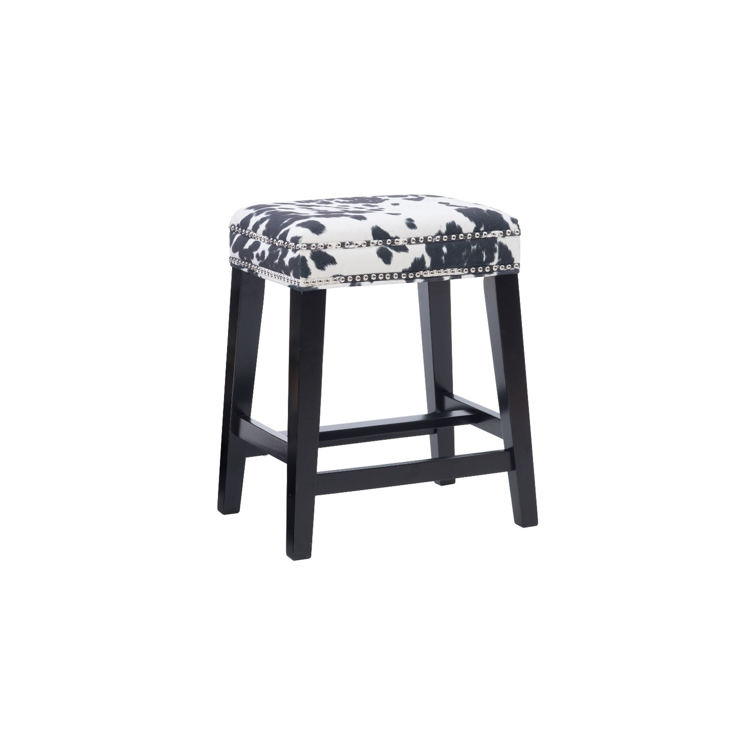 Tabouret de comptoir transitionnel de 24 po en bois et en tissu à imprimé de vache de Riverbay Furniture, noir
