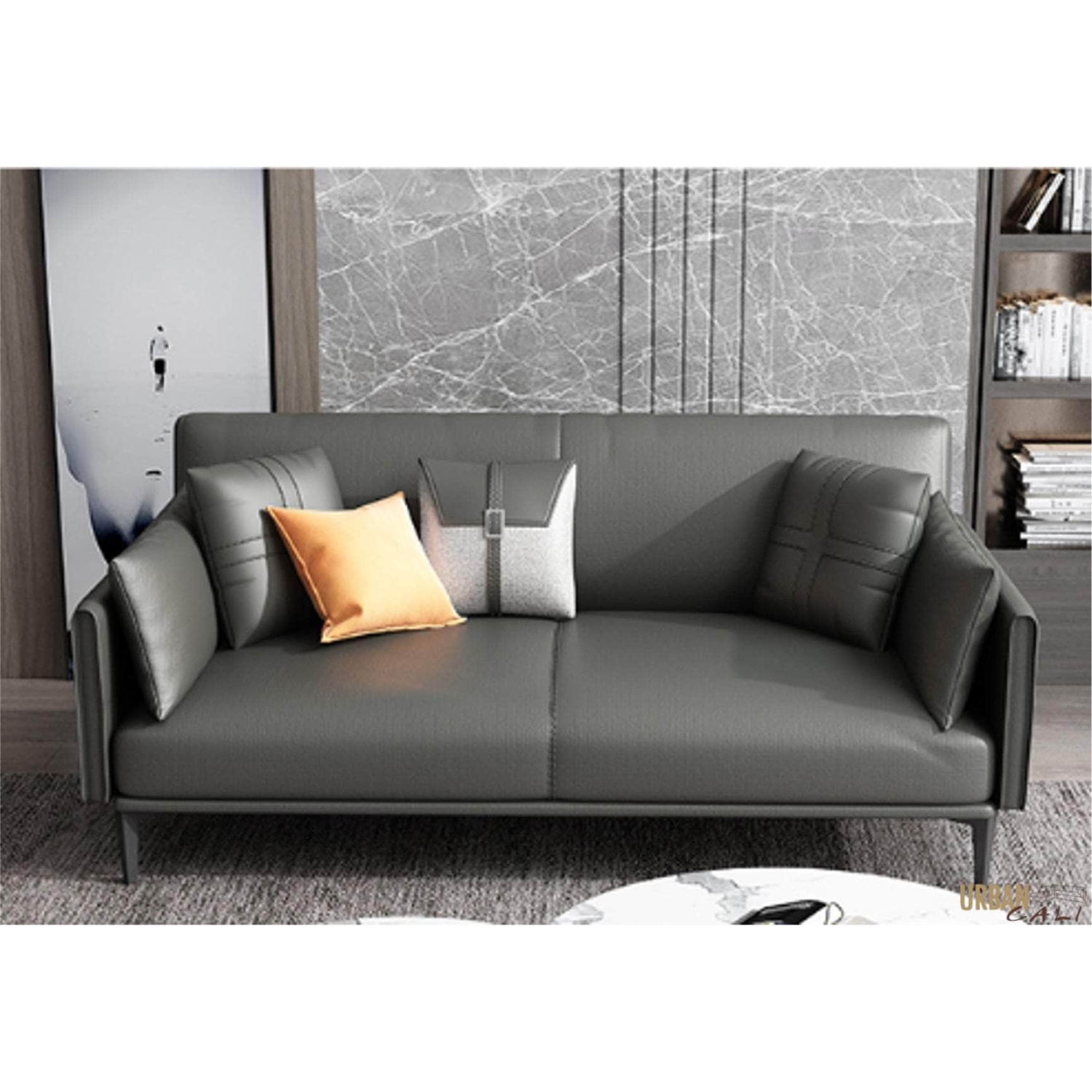Urban Cali San Mateo 64.96" Faux Leather Round Arm Loveseat in Grey
