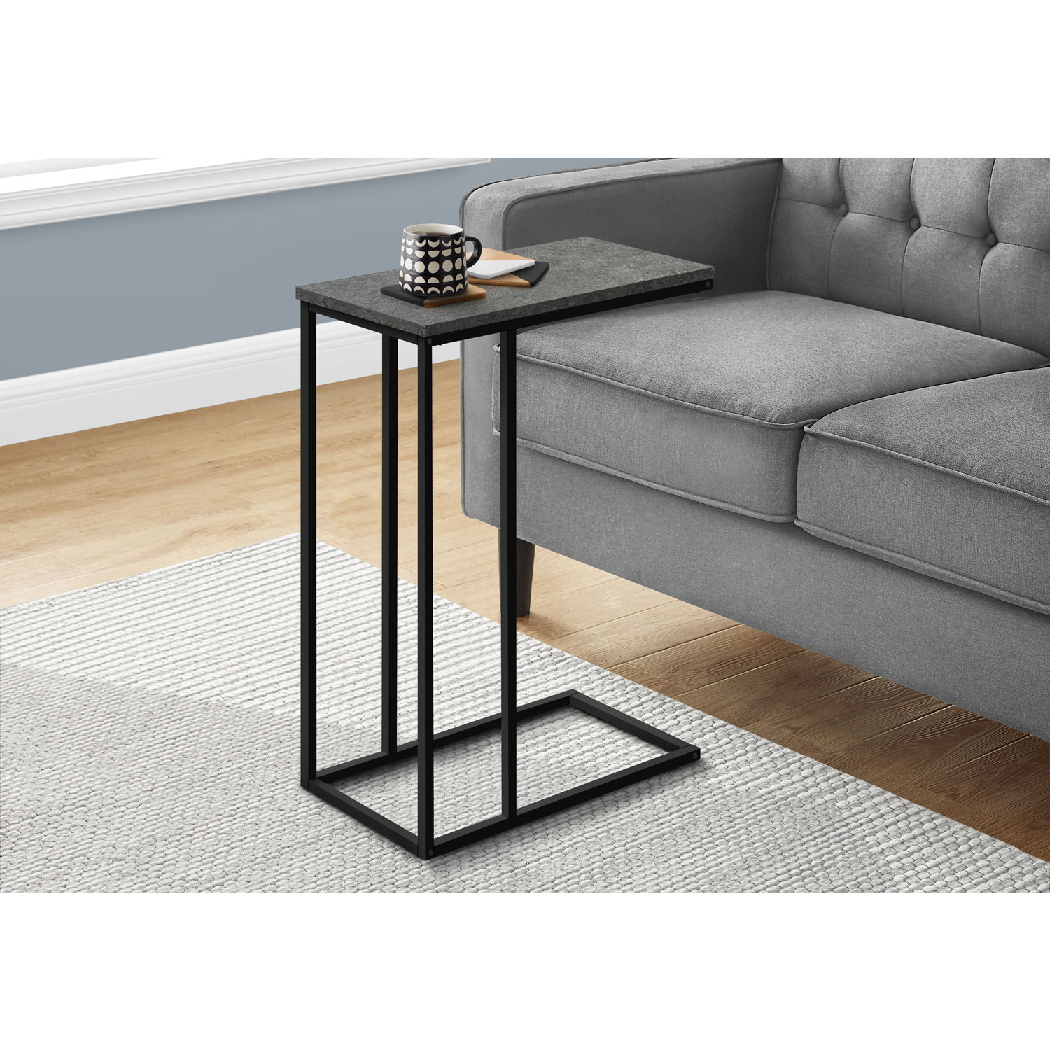Monarch Contemporary Rectangular C-Shelf Accent Table - Grey Stone-Look