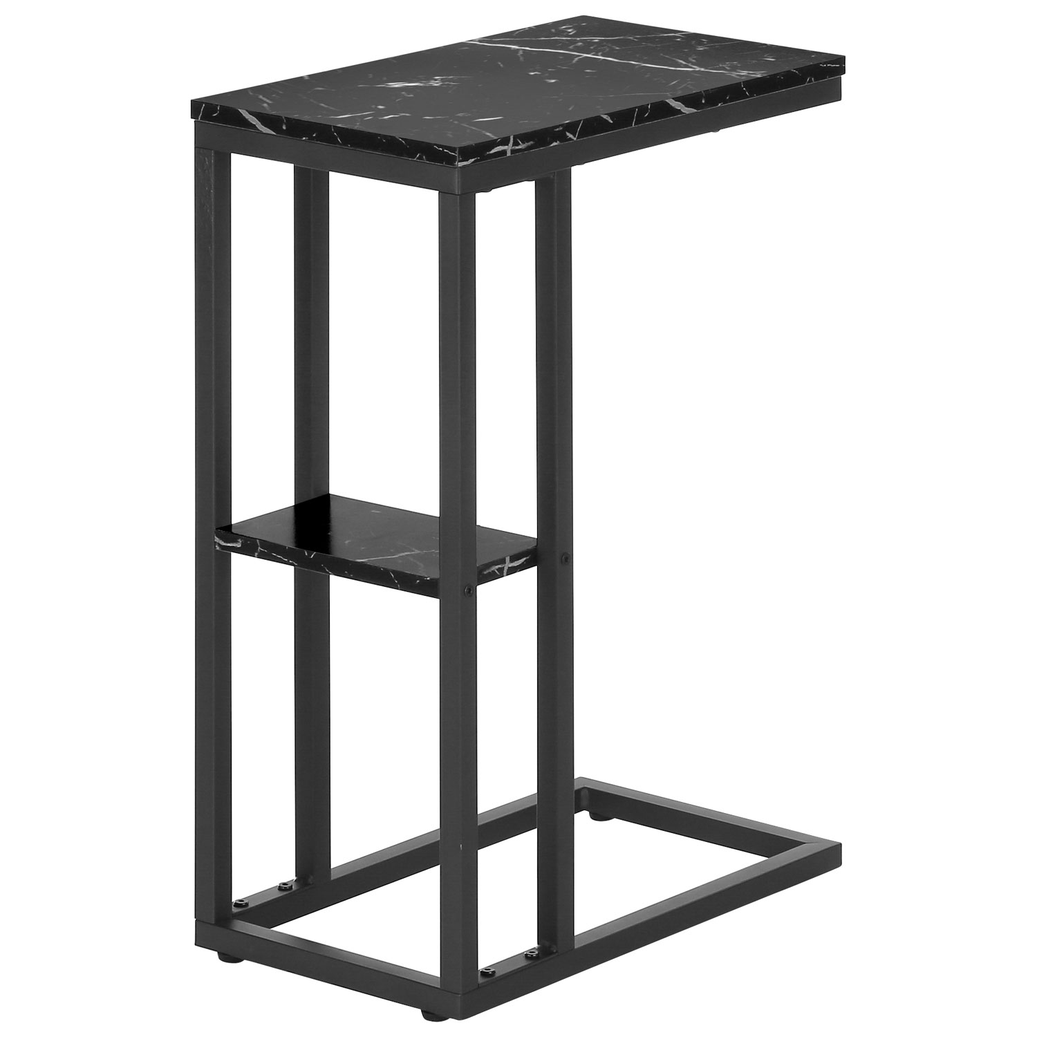 Monarch Contemporary Rectangular 2-Shelf Accent Table - Black Marble-Look/Black