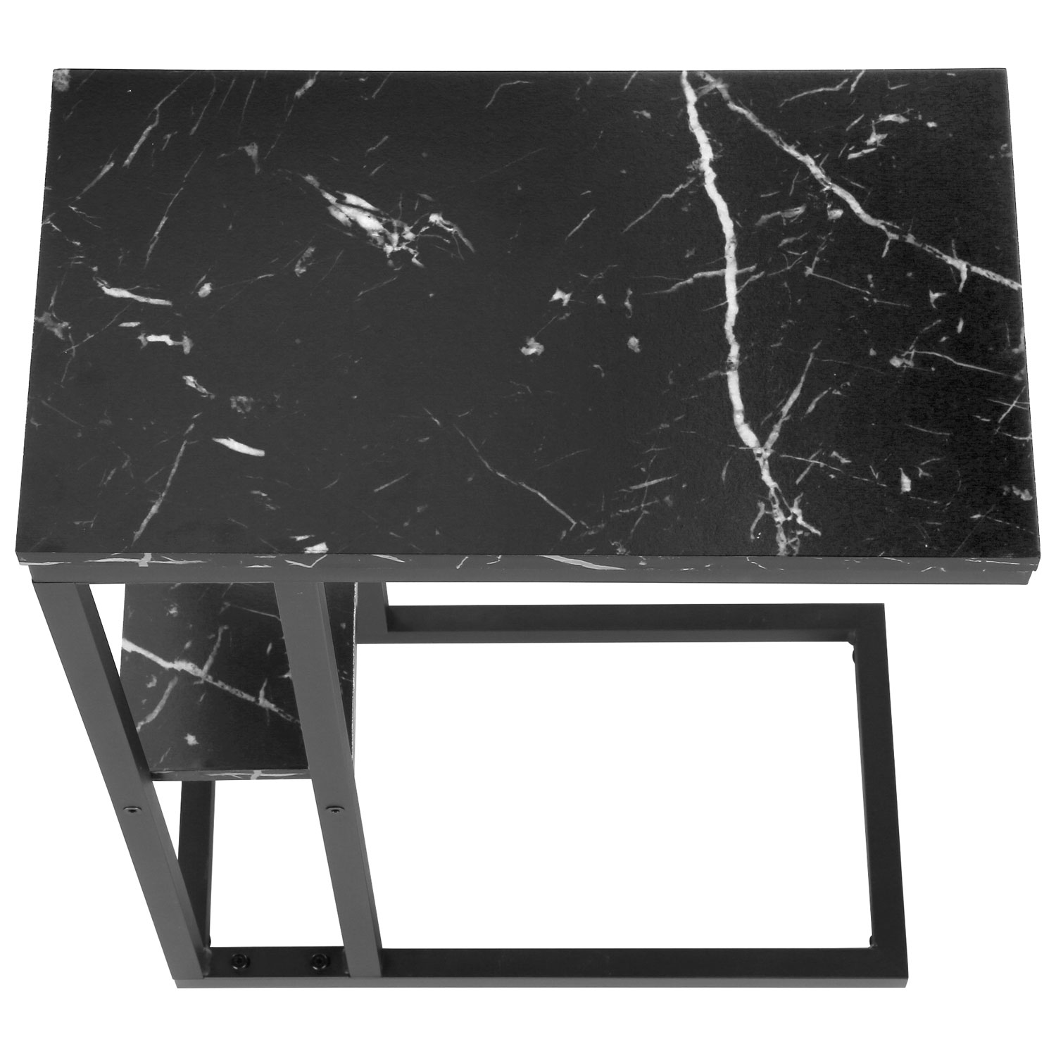 Monarch Contemporary Rectangular 2-Shelf Accent Table - Black Marble-Look/Black