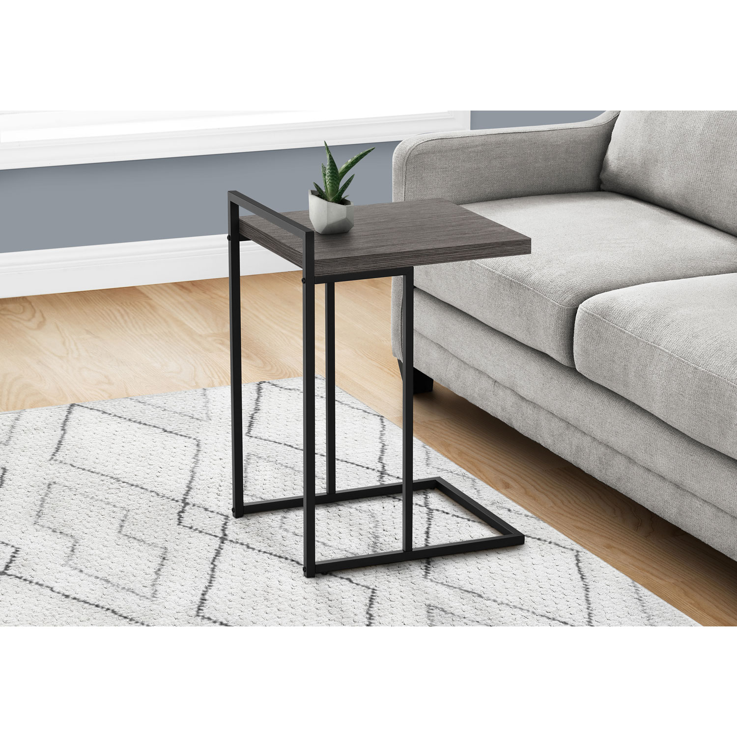 Table d'appoint rectangulaire contemporaine à panneau épais de Monarch - Gris/Noir