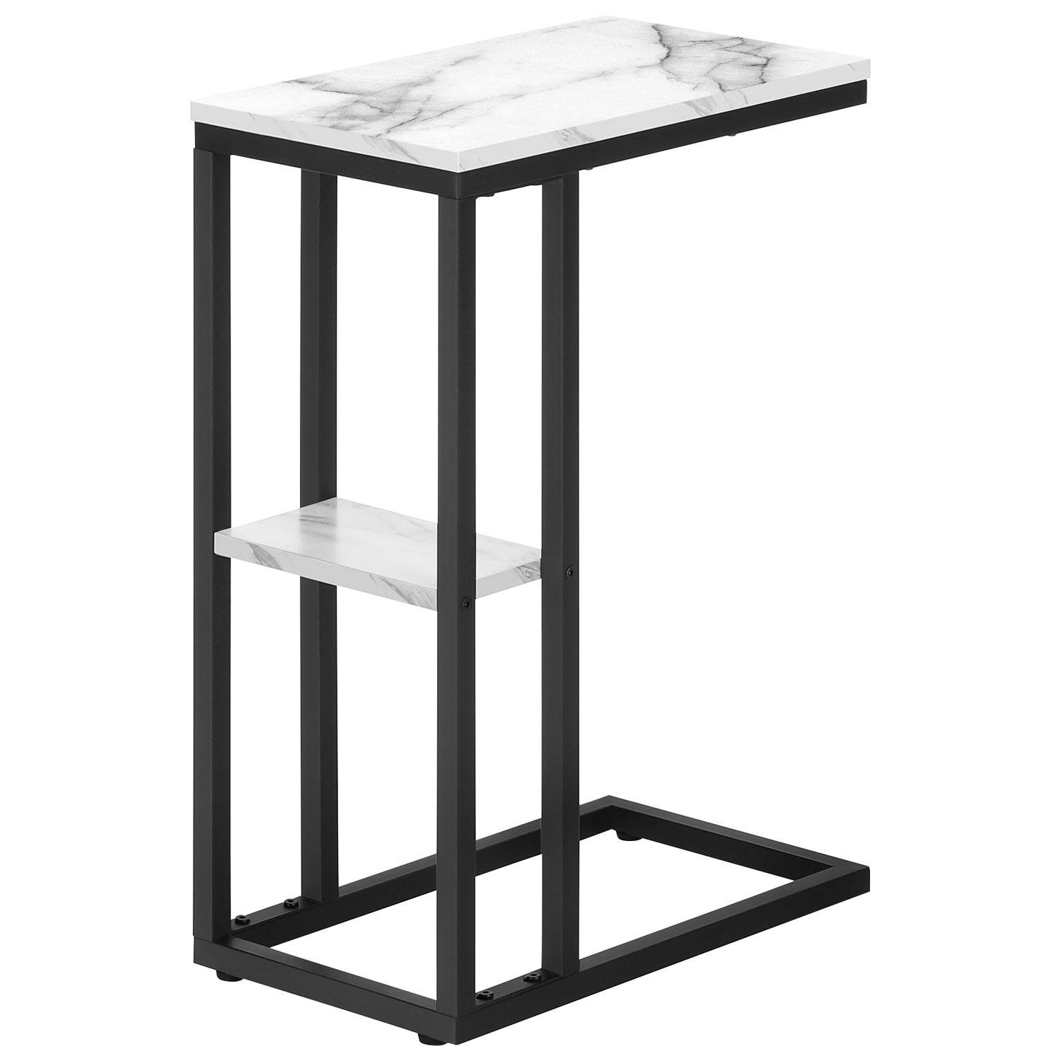 Monarch Contemporary Rectangular 2-Shelf Accent Table - White Marble-Look/Black