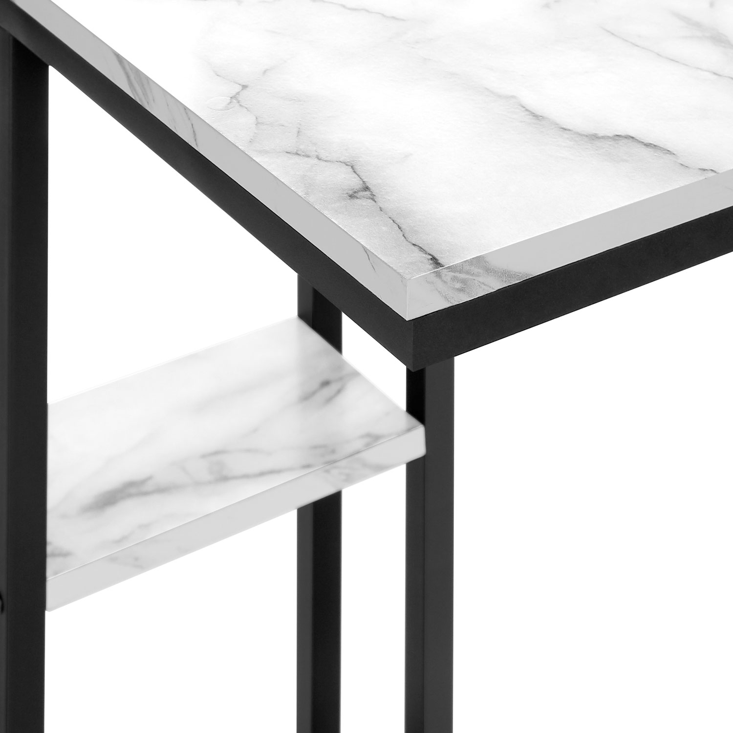 Monarch Contemporary Rectangular 2-Shelf Accent Table - White Marble-Look/Black