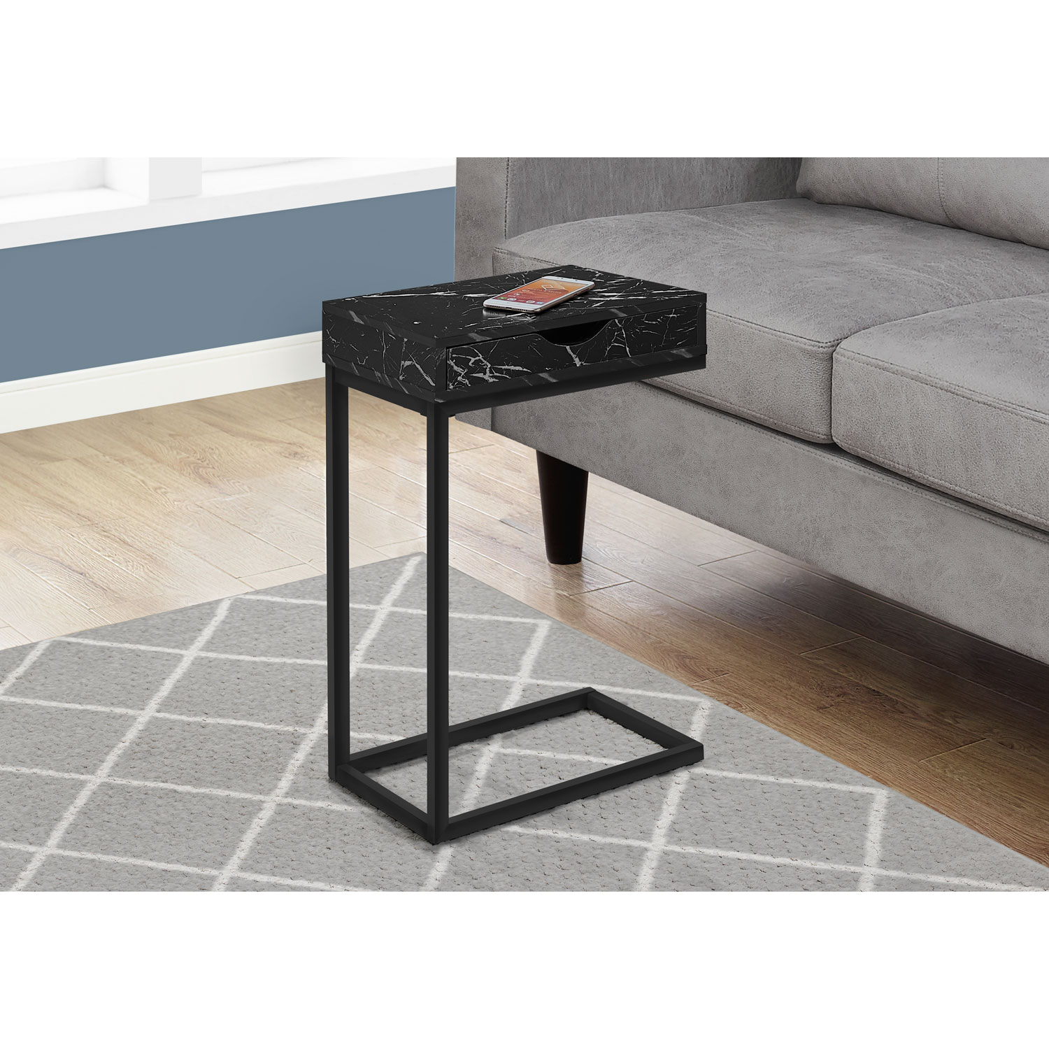 Monarch Contemporary Rectangular Accent Table - Black Marble-Look