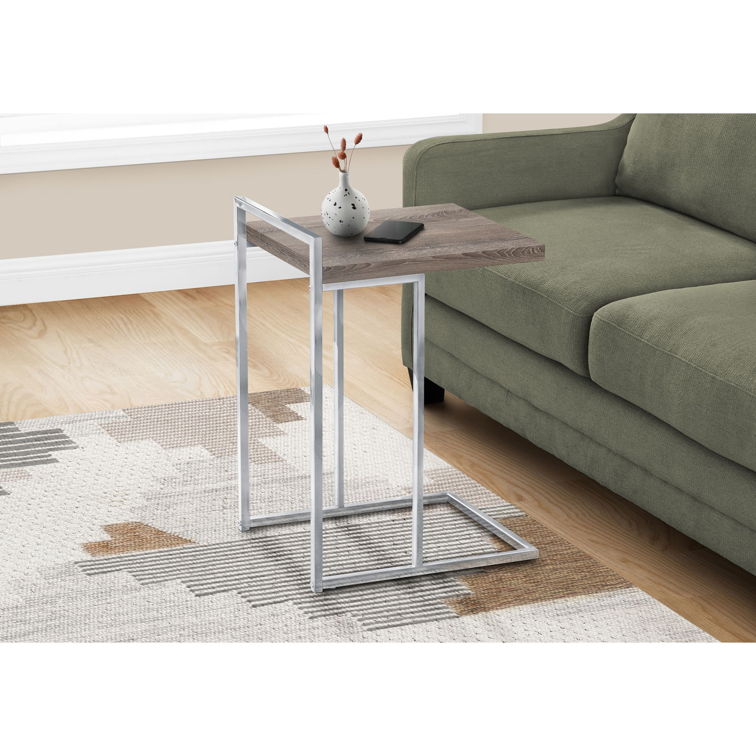 Table d'appoint rectangulaire contemporaine à panneau épais de Monarch - Taupe foncé/Chrome