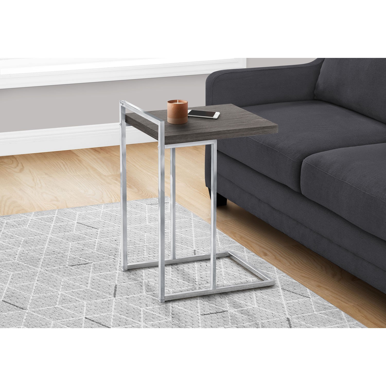 Table d'appoint rectangulaire contemporaine à panneau épais de Monarch - Gris/Chrome