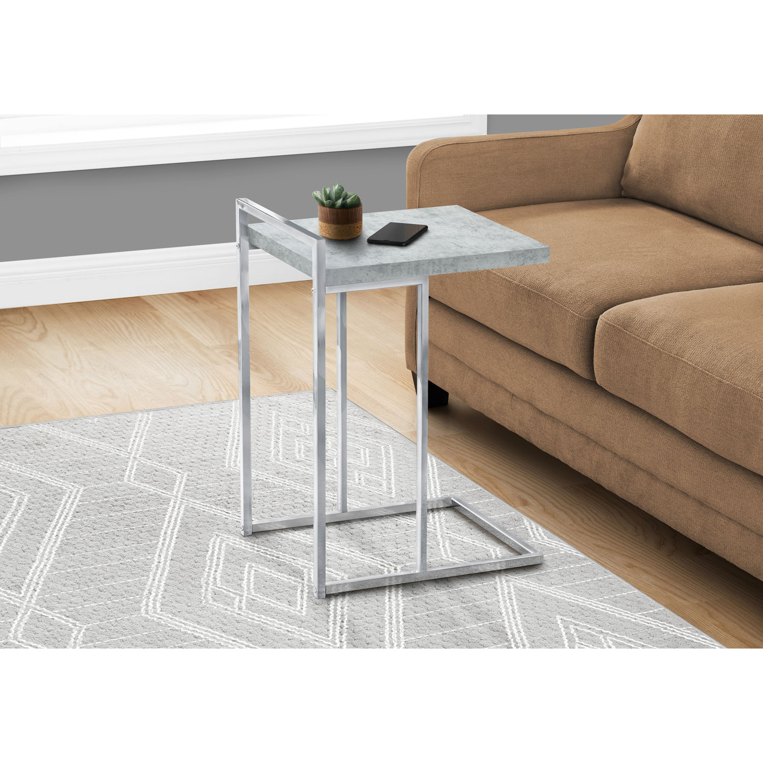 Monarch Thick-Panel Contemporary Rectangular Accent Table - Grey Cement-Look/Chrome