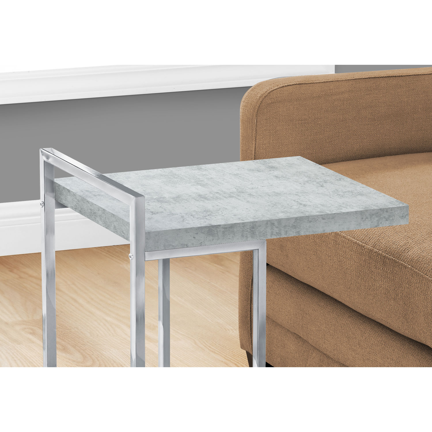 Monarch Thick-Panel Contemporary Rectangular Accent Table - Grey Cement-Look/Chrome