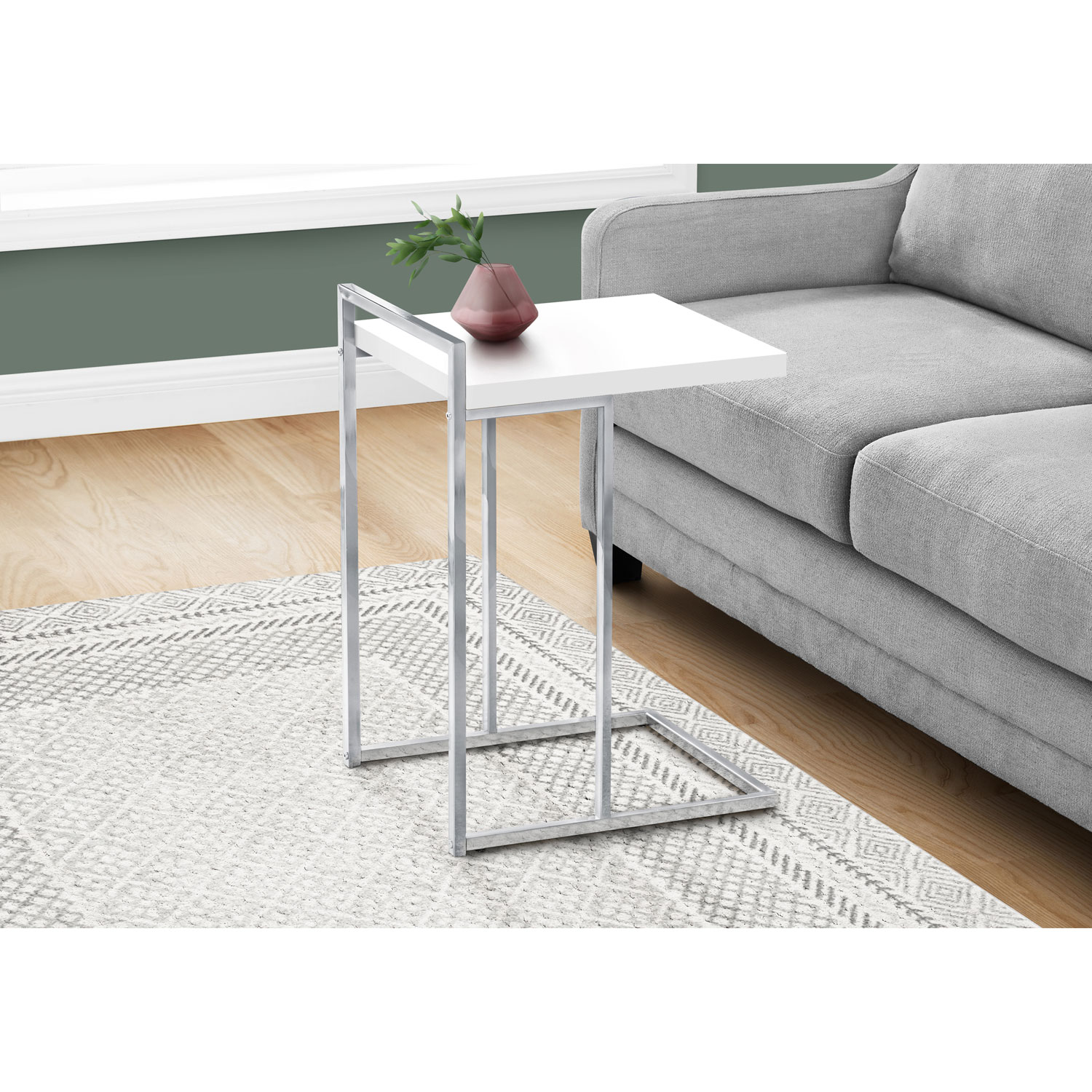 Monarch Thick-Panel Contemporary Rectangular Accent Table - White/Chrome