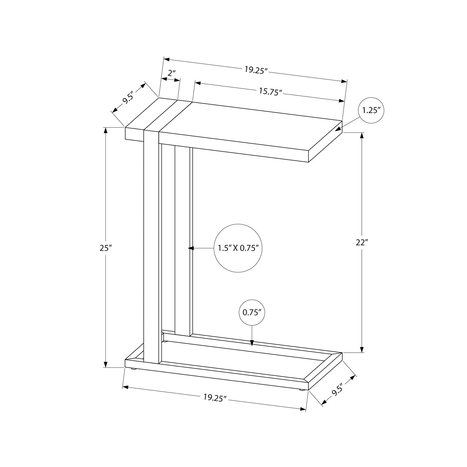 Table d'appoint rectangulaire champêtre de Monarch - Aspect de bois récupéré gris