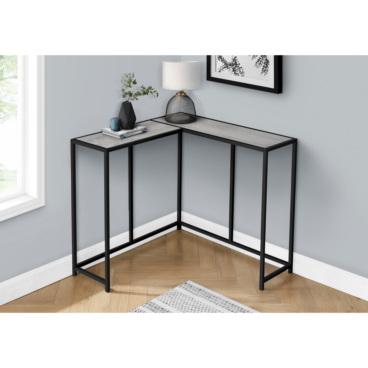 Monarch Contemporary L-Shape Console Table - Grey