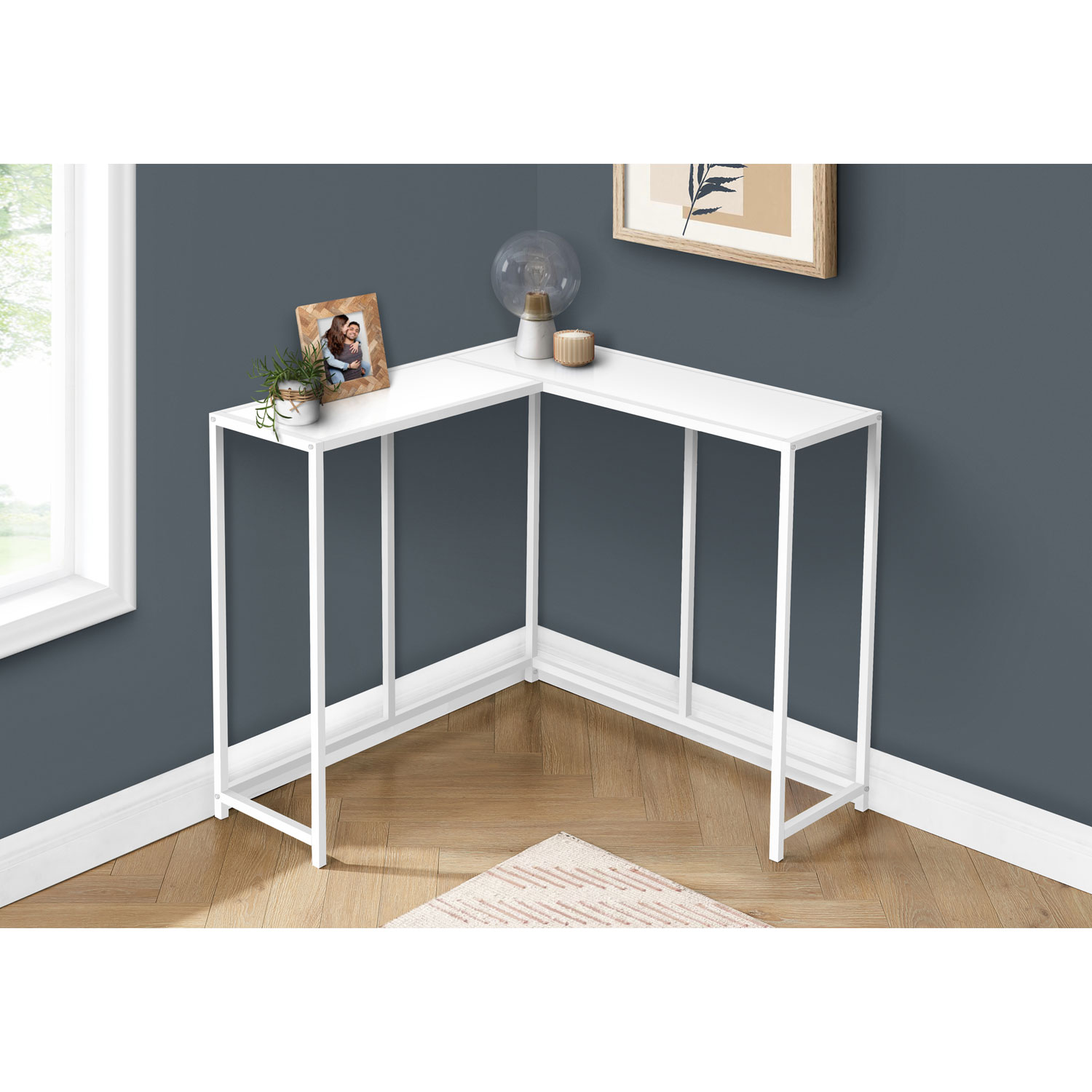 Monarch Contemporary L-Shape Console Table - White