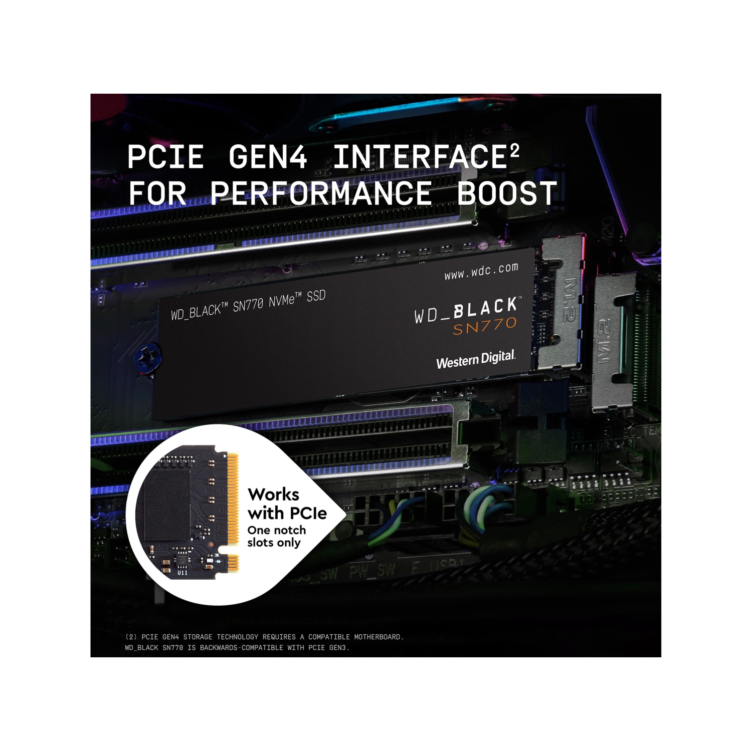 Western Digital – disque SSD WD_BLACK SN770 M.2 2280 PCIe de 2 To de 4e génération de 16 Go/s, jusqu’à 4 voies disque SSD interne WDS200T3X0E