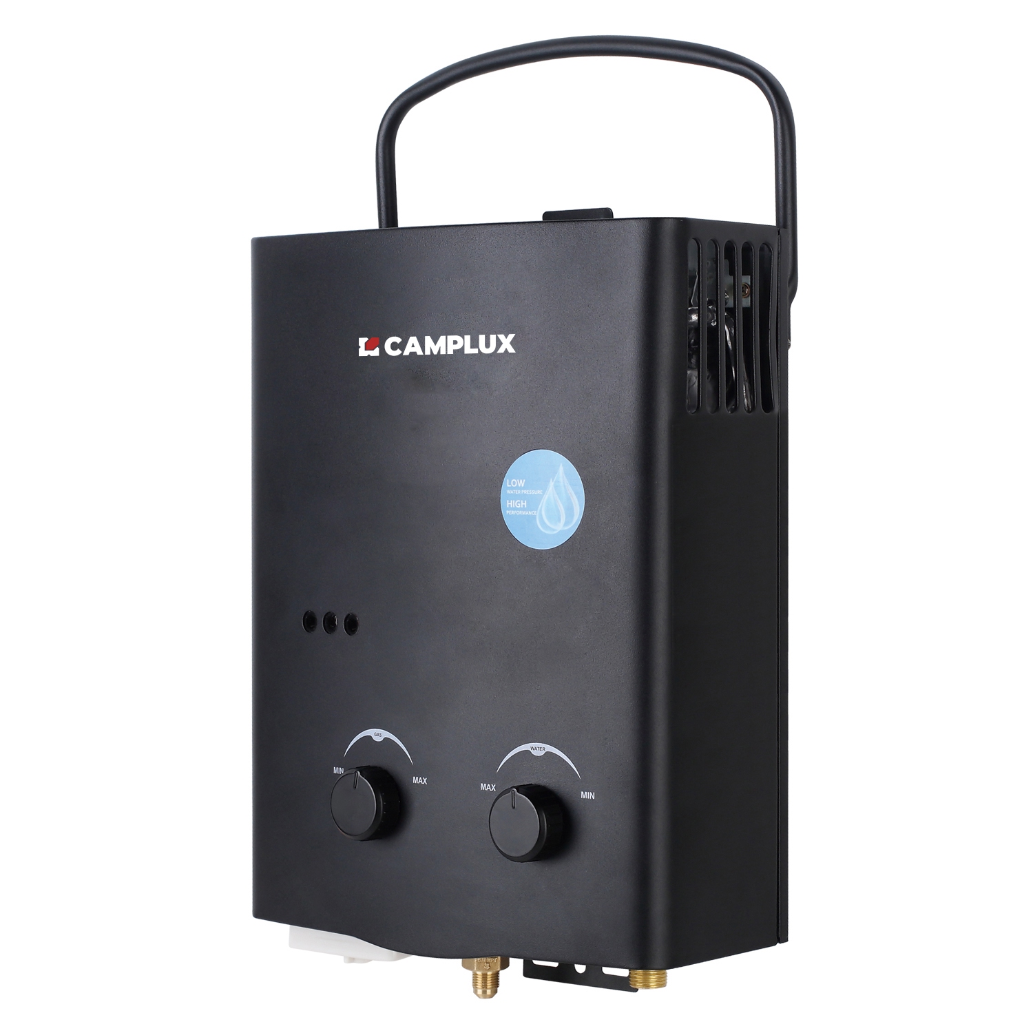 Camplux 1.32 GPM 34,000 BTU Outdoor Portable Propane Tankless Water Heater for RV, Camping, Barns, Black